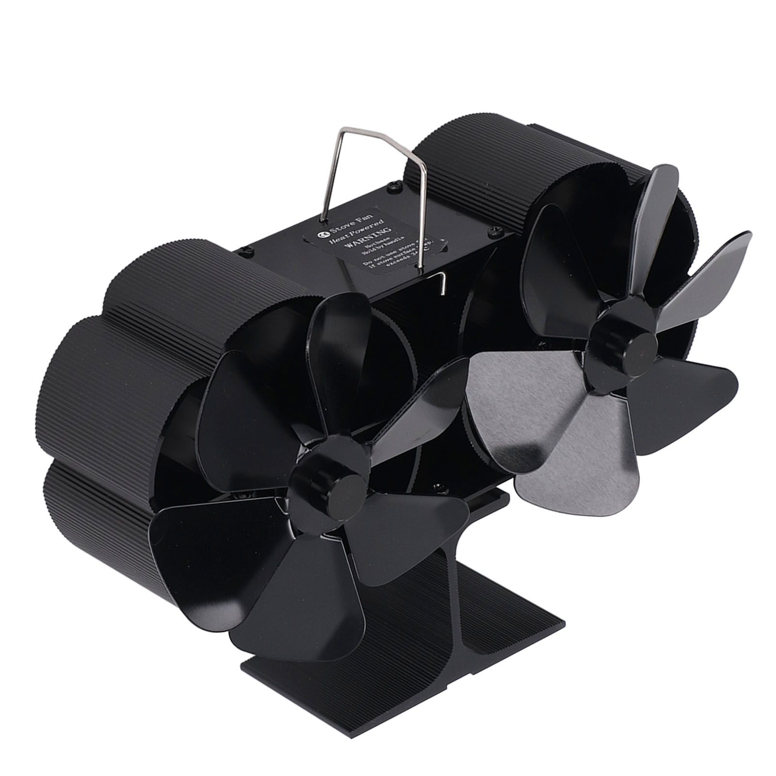 6 Blades Heat Powered Stove Fan Dual Head Fireplace Fan Home Non Electric Fan Black - Image 7