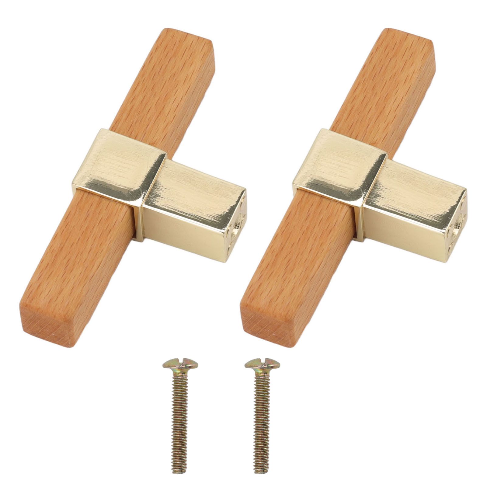 2 Pcs Wooden Cabinet Pulls Single Hole Door Pull Handle Knobs For Kitchen Drawer Cupboard Closet Golden - Image 1