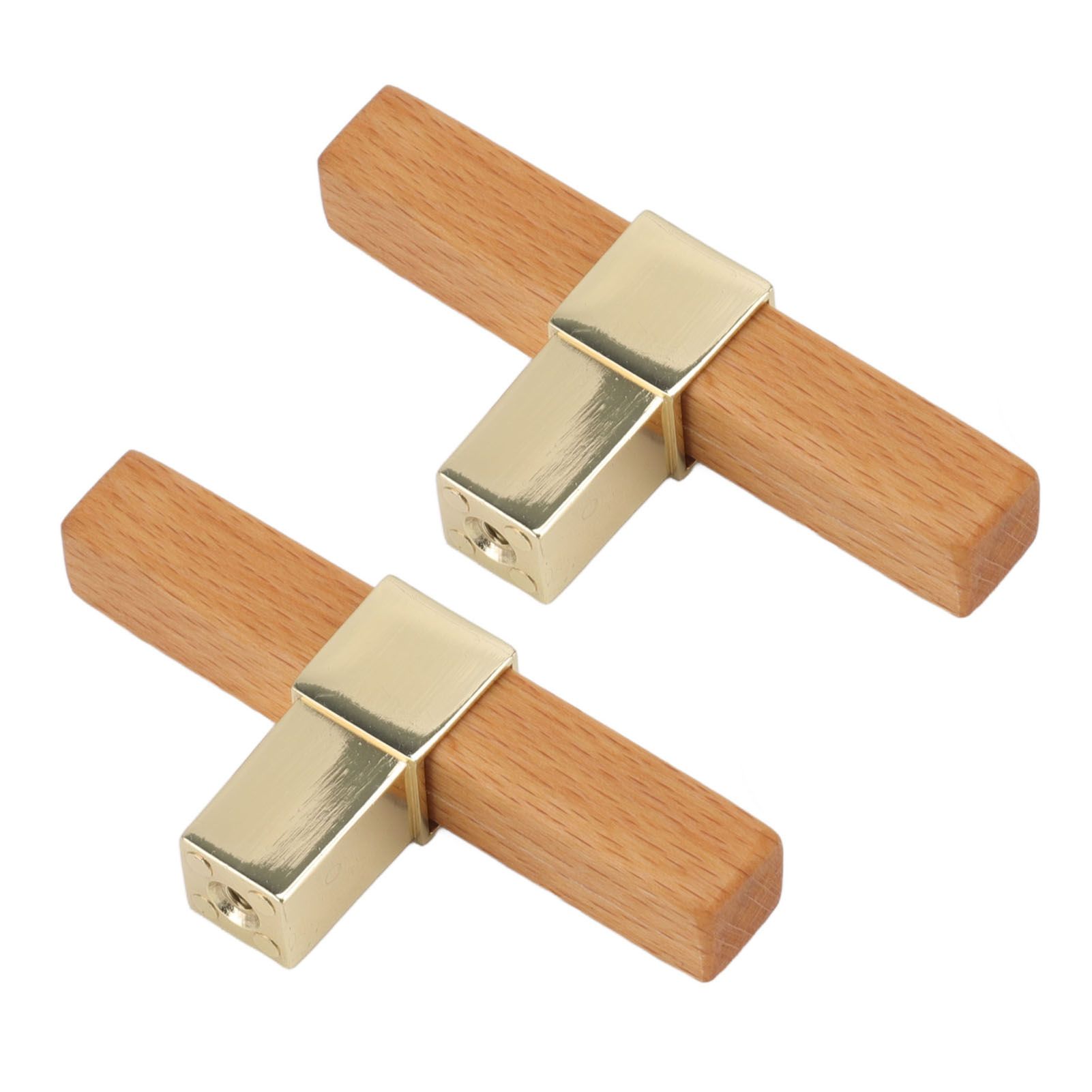 2 Pcs Wooden Cabinet Pulls Single Hole Door Pull Handle Knobs For Kitchen Drawer Cupboard Closet Golden - Image 2