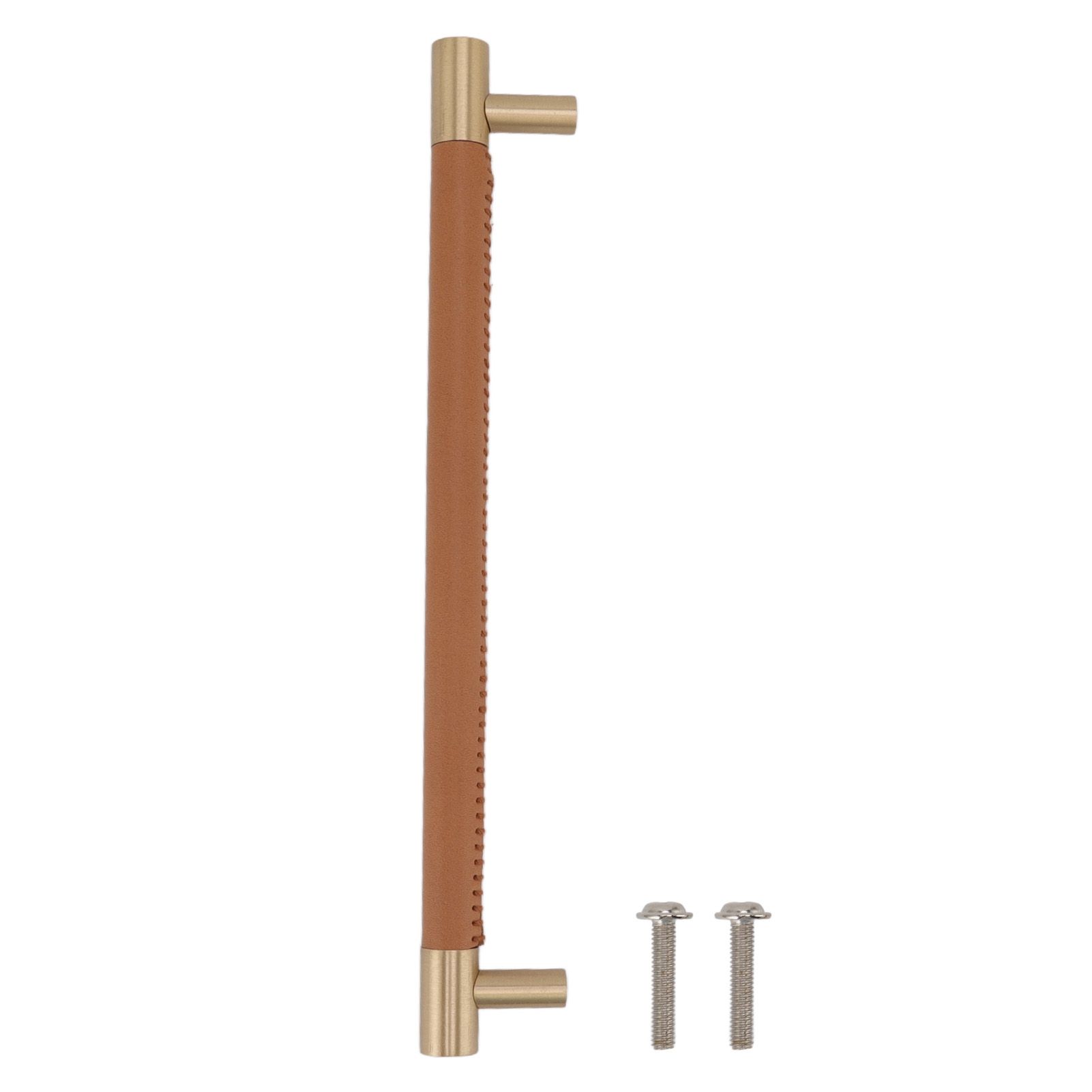 Cabinet Door Handle 224MM Hole Pitch Leather Brass Light Luxury Cupboard Bar Pull Handle for Home Wardrobe Drawer Light Brown - Image 1