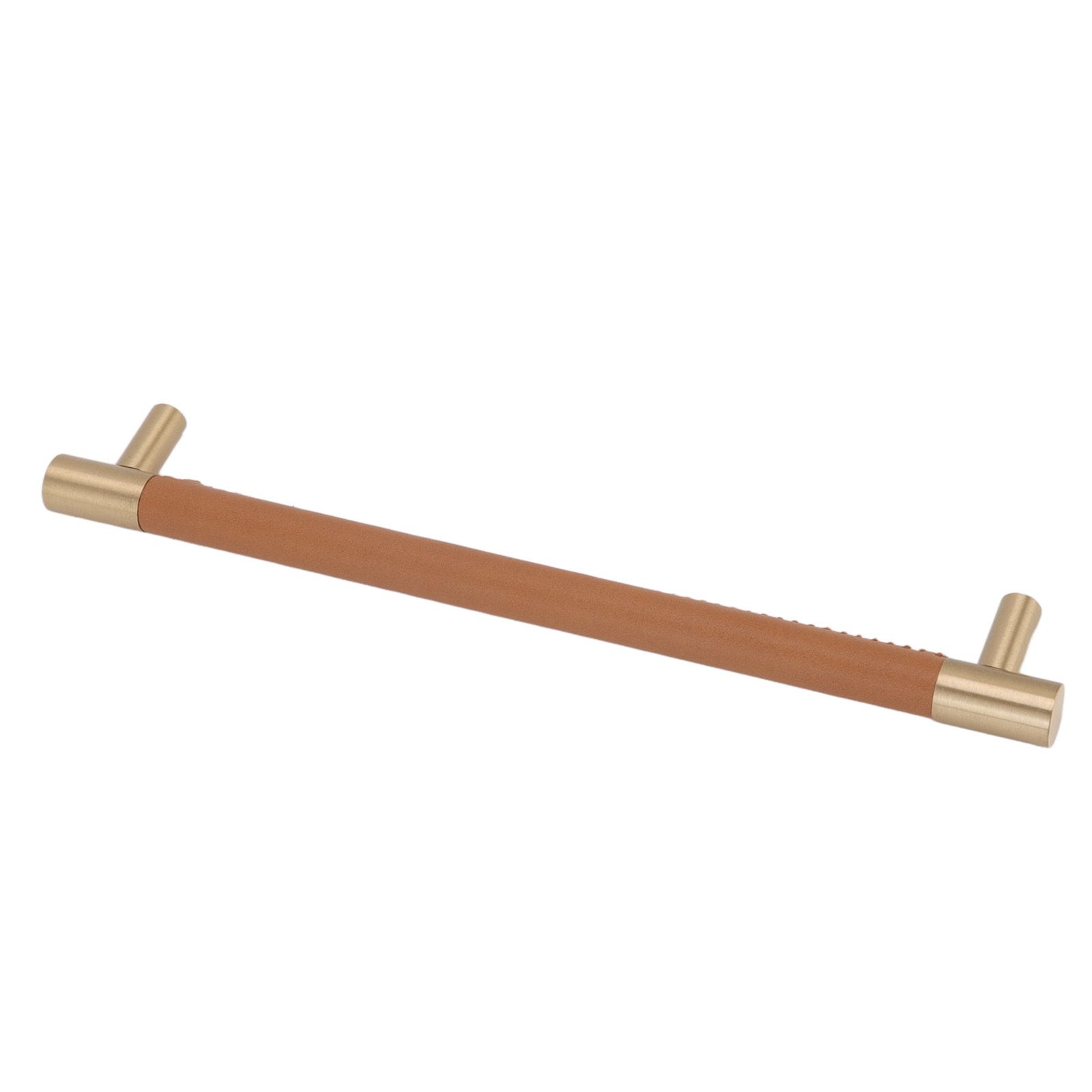 Cabinet Door Handle 224MM Hole Pitch Leather Brass Light Luxury Cupboard Bar Pull Handle for Home Wardrobe Drawer Light Brown - Image 2