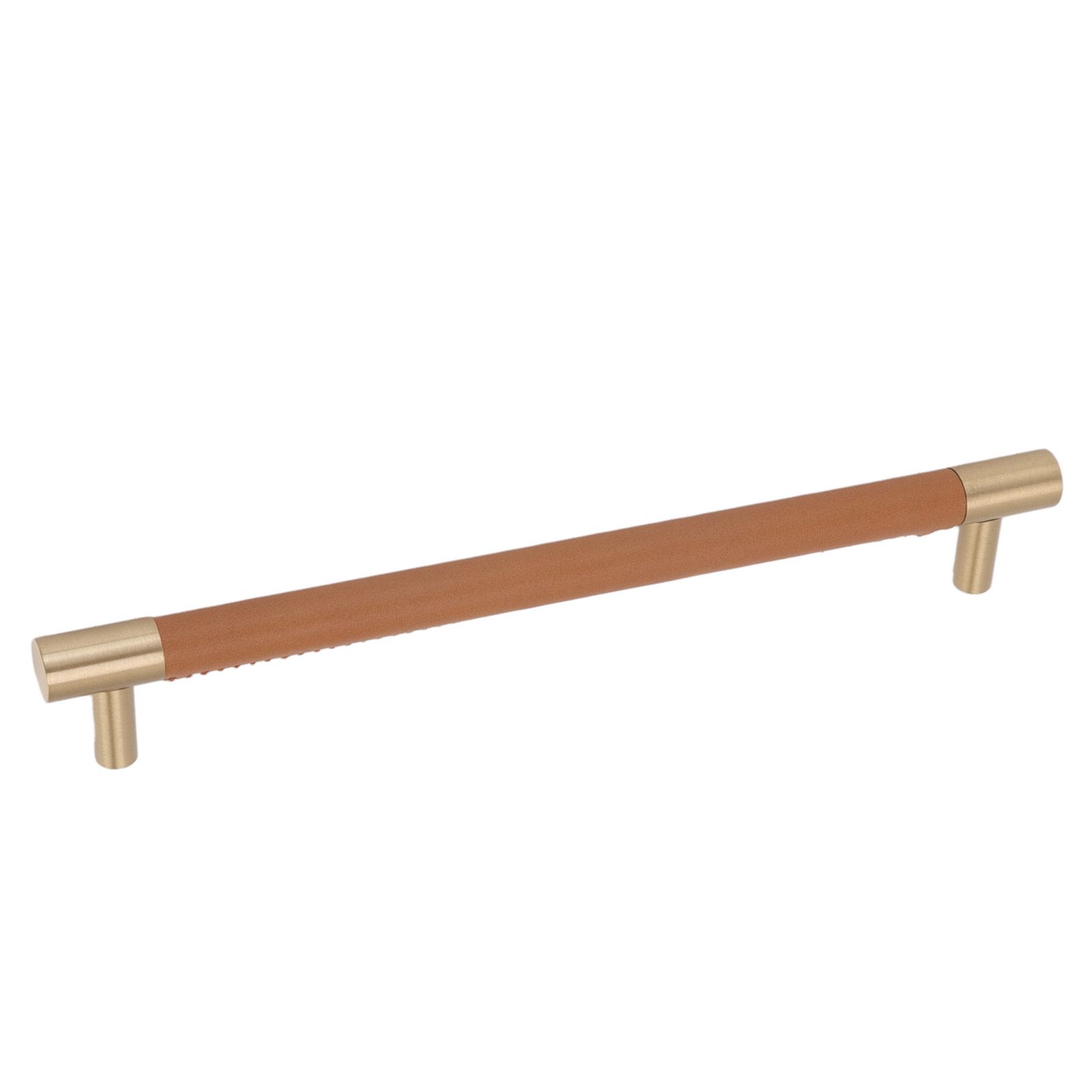 Cabinet Door Handle 224MM Hole Pitch Leather Brass Light Luxury Cupboard Bar Pull Handle for Home Wardrobe Drawer Light Brown - Image 3