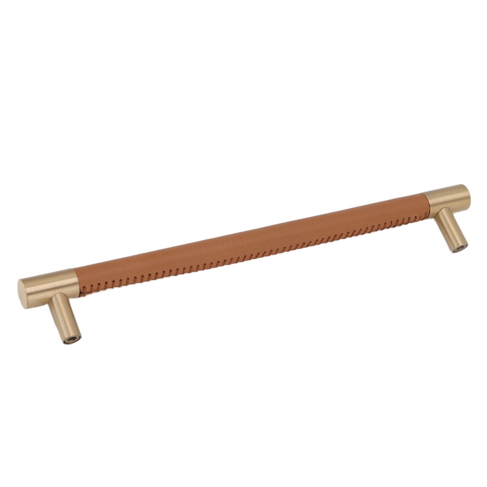 Cabinet Door Handle 224MM Hole Pitch Leather Brass Light Luxury Cupboard Bar Pull Handle for Home Wardrobe Drawer Light Brown - Image 4