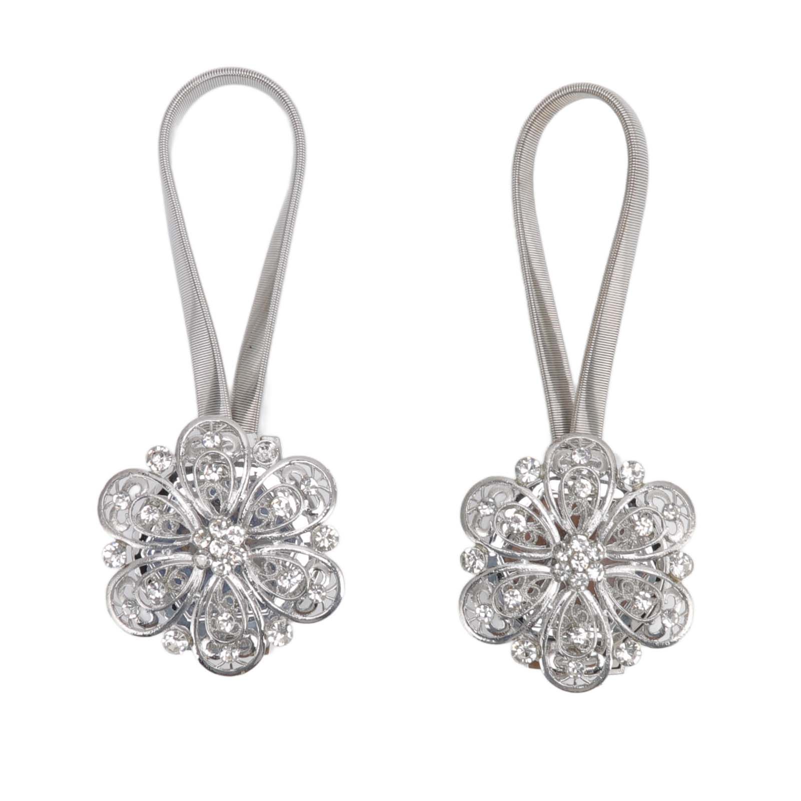 2Pcs Crystal Curtain Magnetic Tieback Stainless Steel Elegant Flower Curtain Clips Buckle for Living Room Bedroom - Image 2
