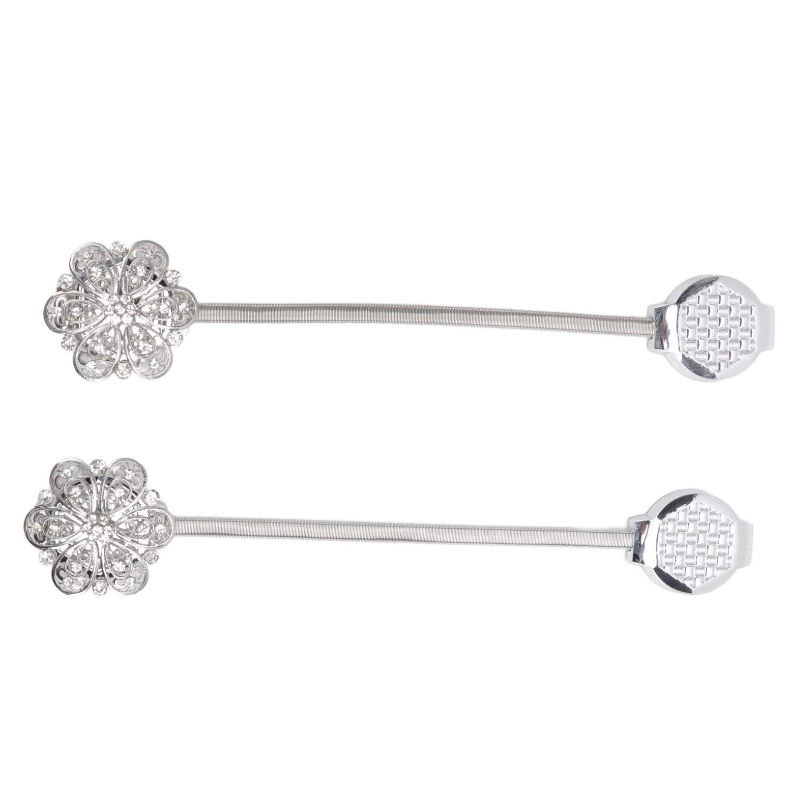 2Pcs Crystal Curtain Magnetic Tieback Stainless Steel Elegant Flower Curtain Clips Buckle for Living Room Bedroom - Image 3