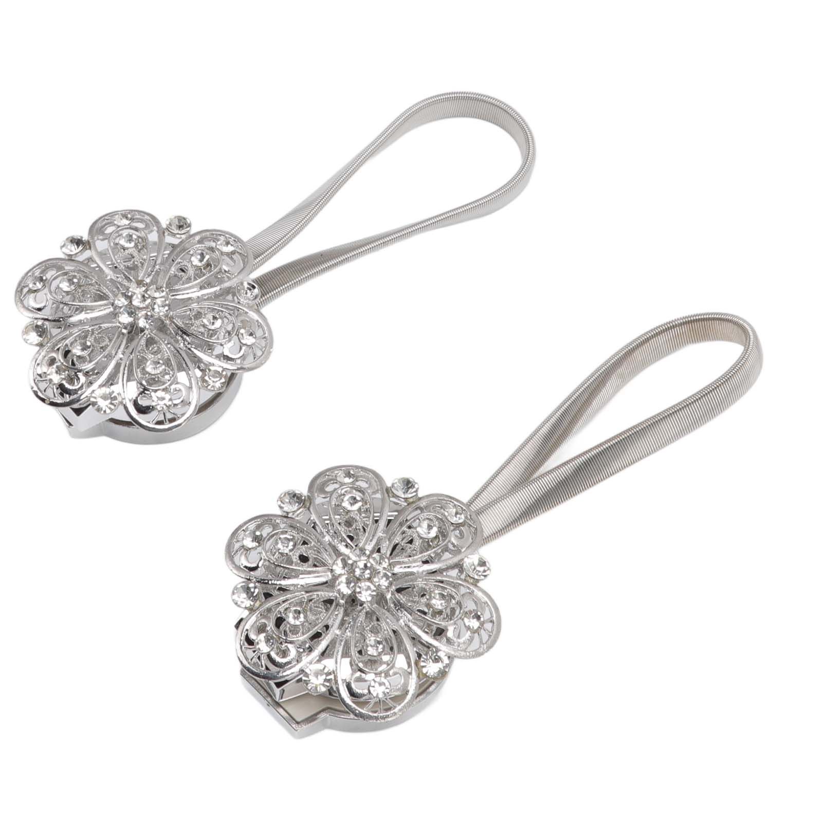 2Pcs Crystal Curtain Magnetic Tieback Stainless Steel Elegant Flower Curtain Clips Buckle for Living Room Bedroom - Image 4