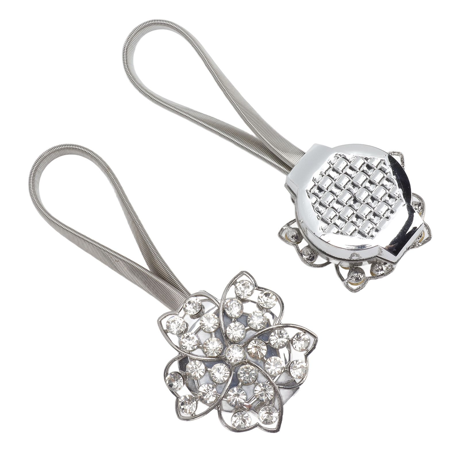 2Pcs Magnetic Curtain Tiebacks Stretchy Sparkling Crystal Flower Curtain Buckle Clips Stainless Wire Curtain Bind - Image 2