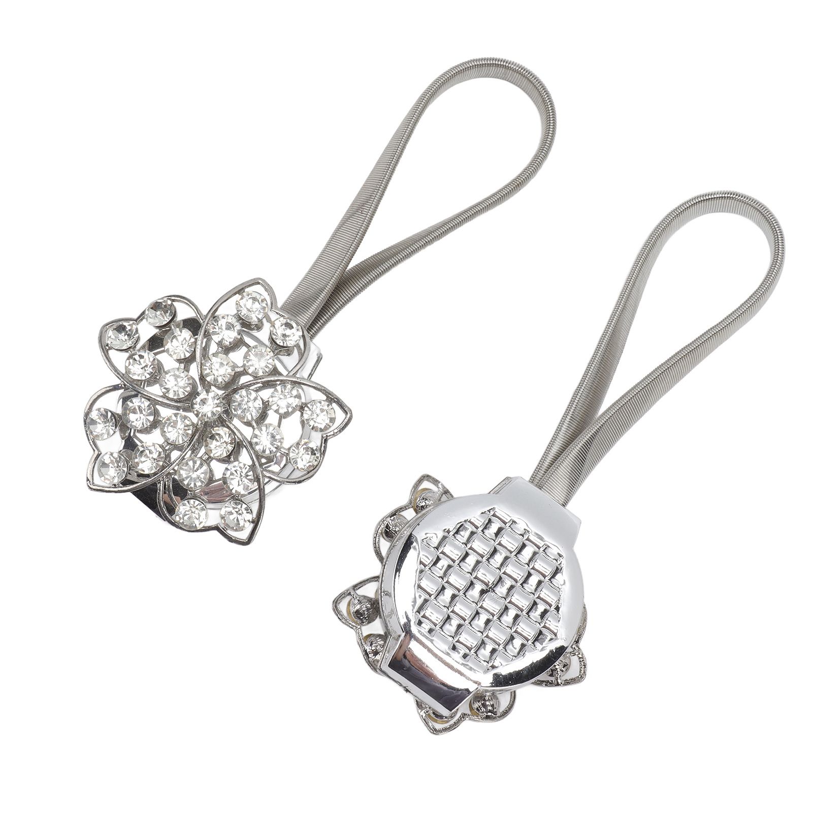 2Pcs Magnetic Curtain Tiebacks Stretchy Sparkling Crystal Flower Curtain Buckle Clips Stainless Wire Curtain Bind - Image 3