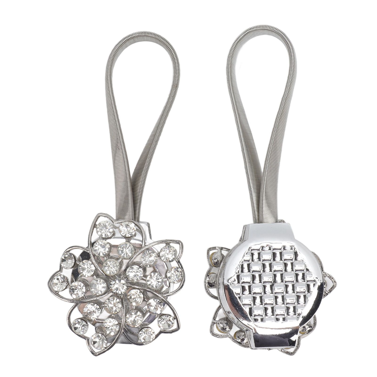2Pcs Magnetic Curtain Tiebacks Stretchy Sparkling Crystal Flower Curtain Buckle Clips Stainless Wire Curtain Bind - Image 4