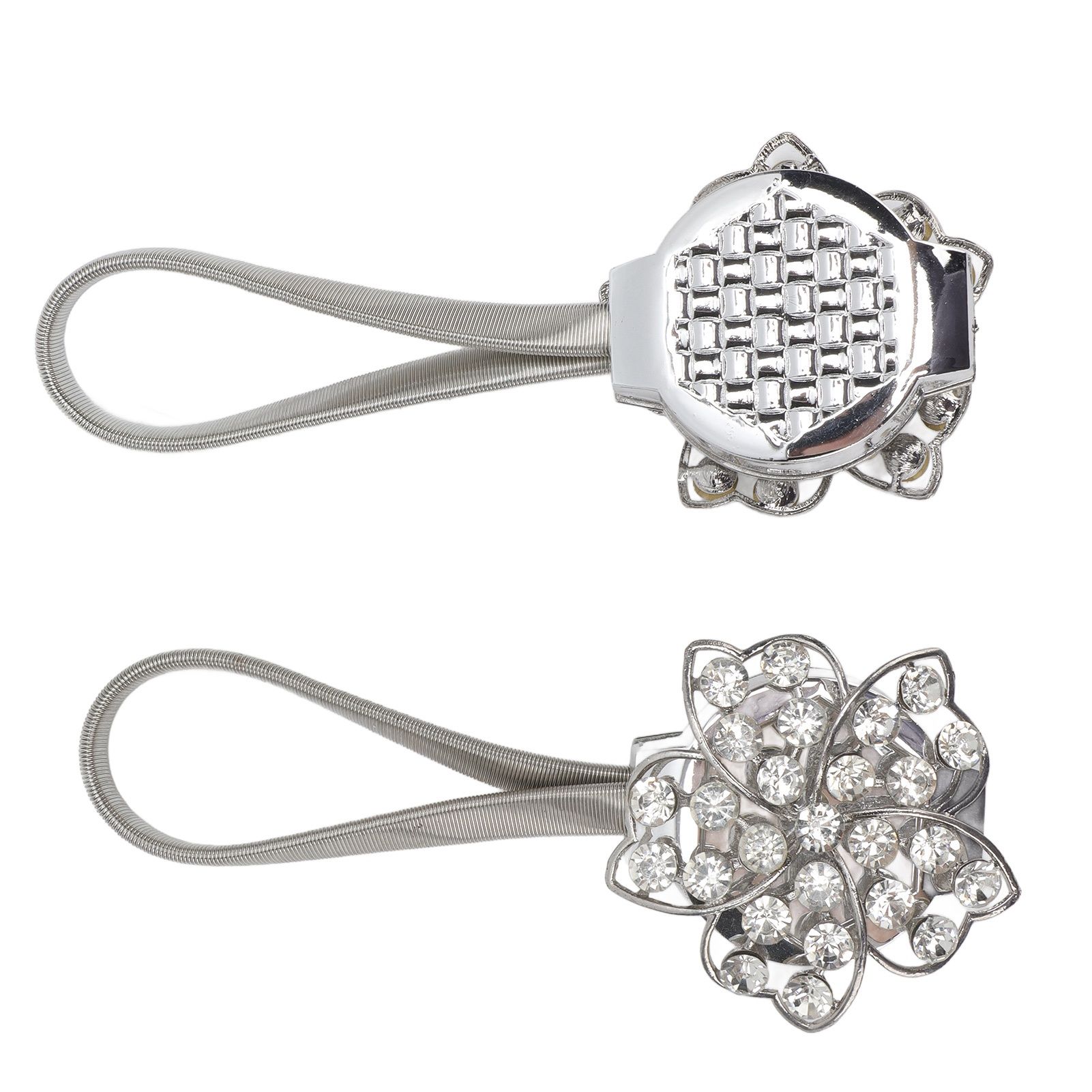 2Pcs Magnetic Curtain Tiebacks Stretchy Sparkling Crystal Flower Curtain Buckle Clips Stainless Wire Curtain Bind - Image 5