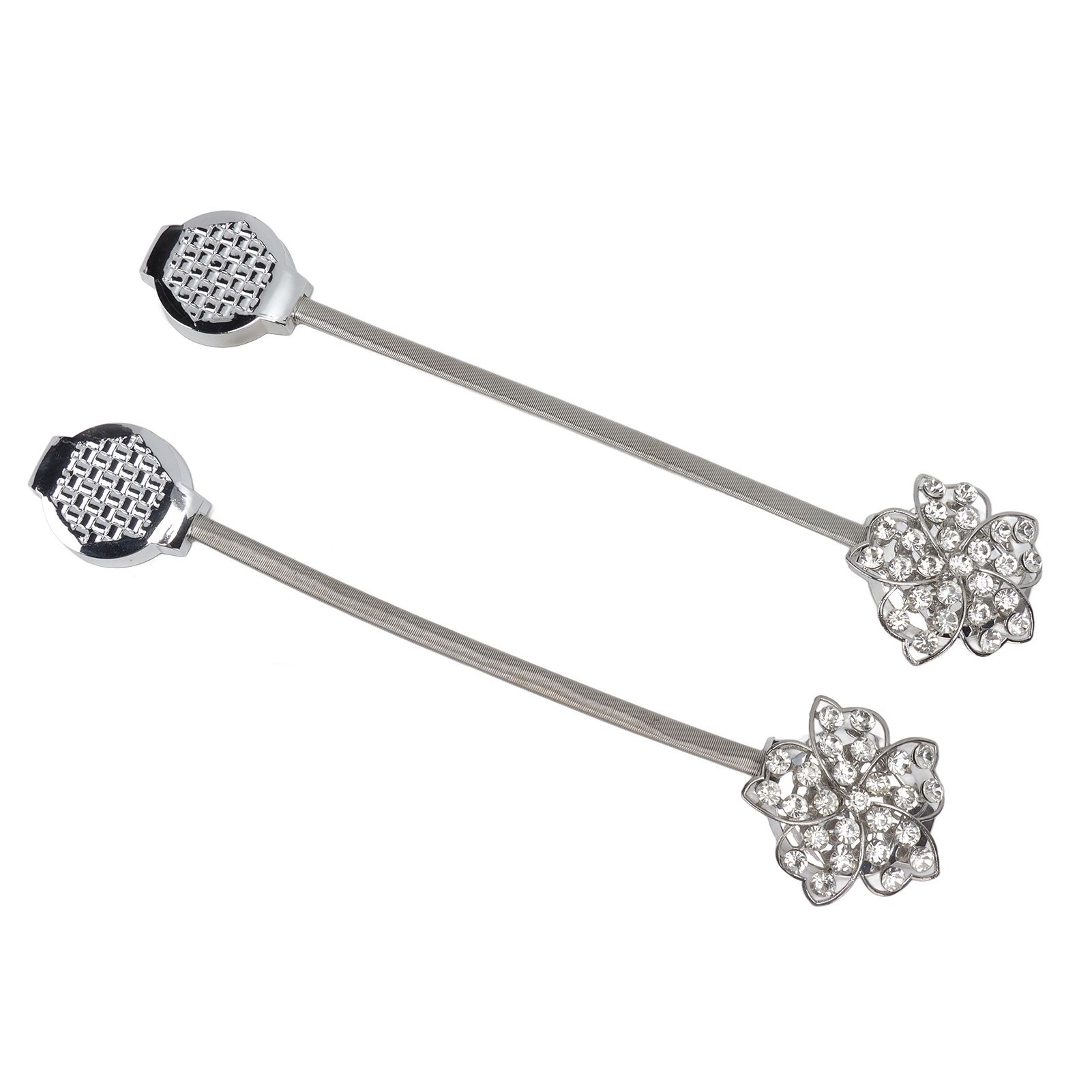 2Pcs Magnetic Curtain Tiebacks Stretchy Sparkling Crystal Flower Curtain Buckle Clips Stainless Wire Curtain Bind - Image 7