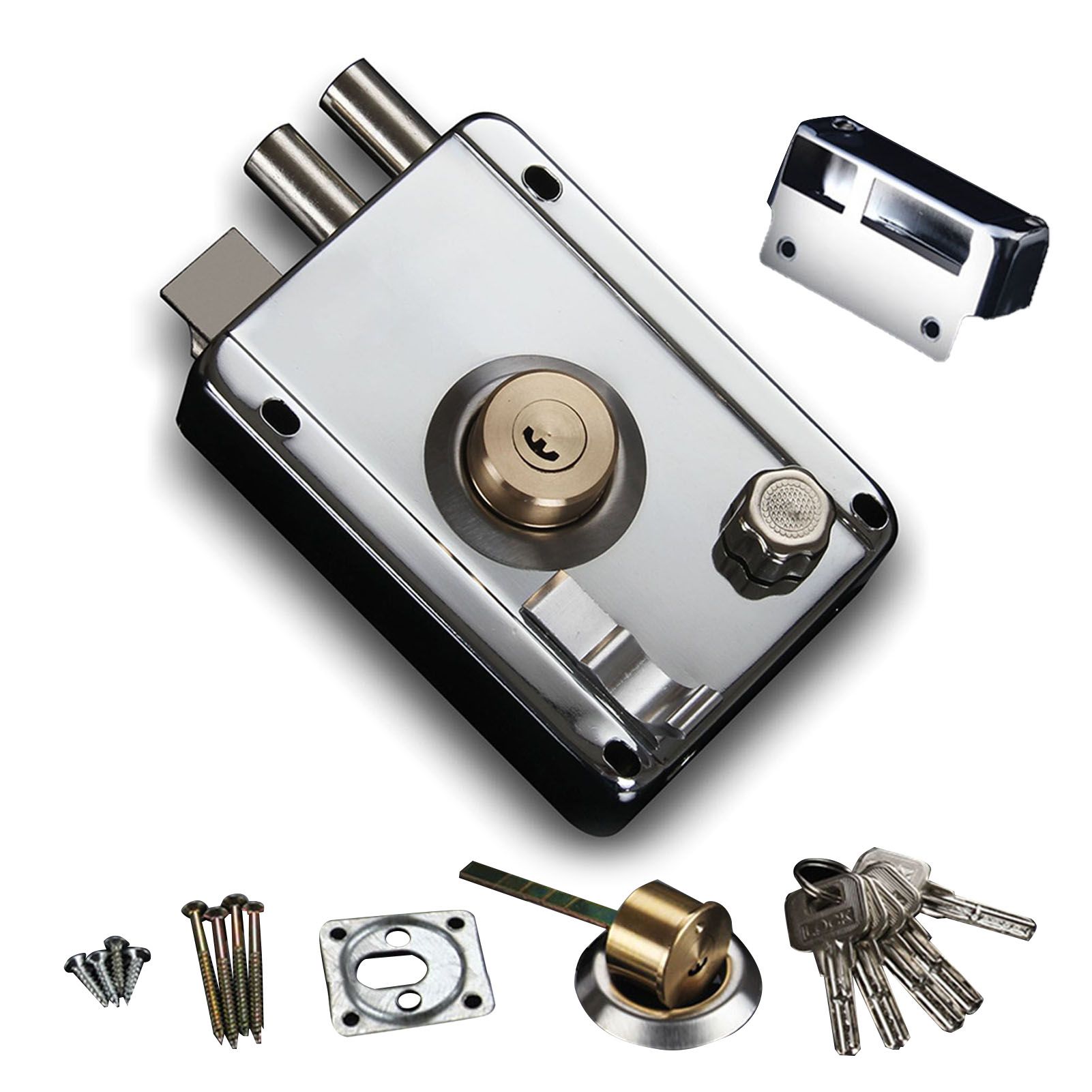 Exterior Gate Lock Stainless Steel Copper Lock Core Left Open with Edge Security Prevent Theft Old Gate Lock - Image 1