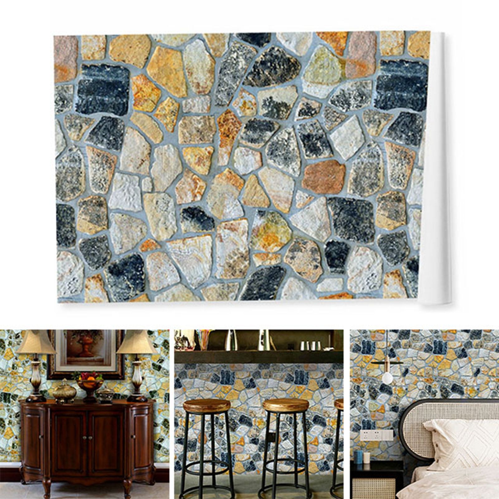 45cmx10m Simulated Stone Wallpaper Home Brick Grain Wall Sticker Colorful Rock Pattern - Image 4