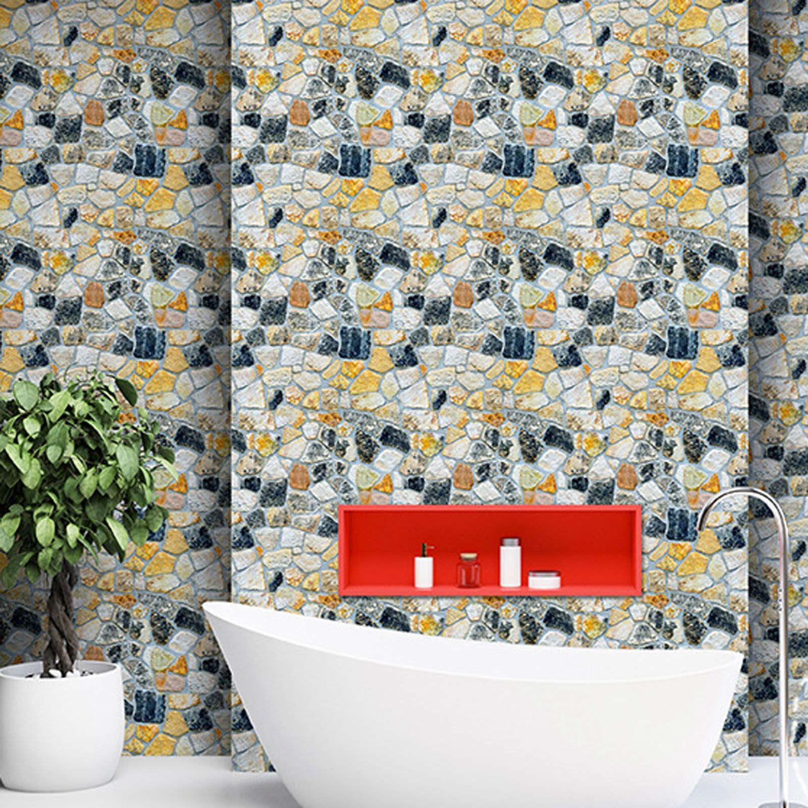 45cmx10m Simulated Stone Wallpaper Home Brick Grain Wall Sticker Colorful Rock Pattern - Image 5