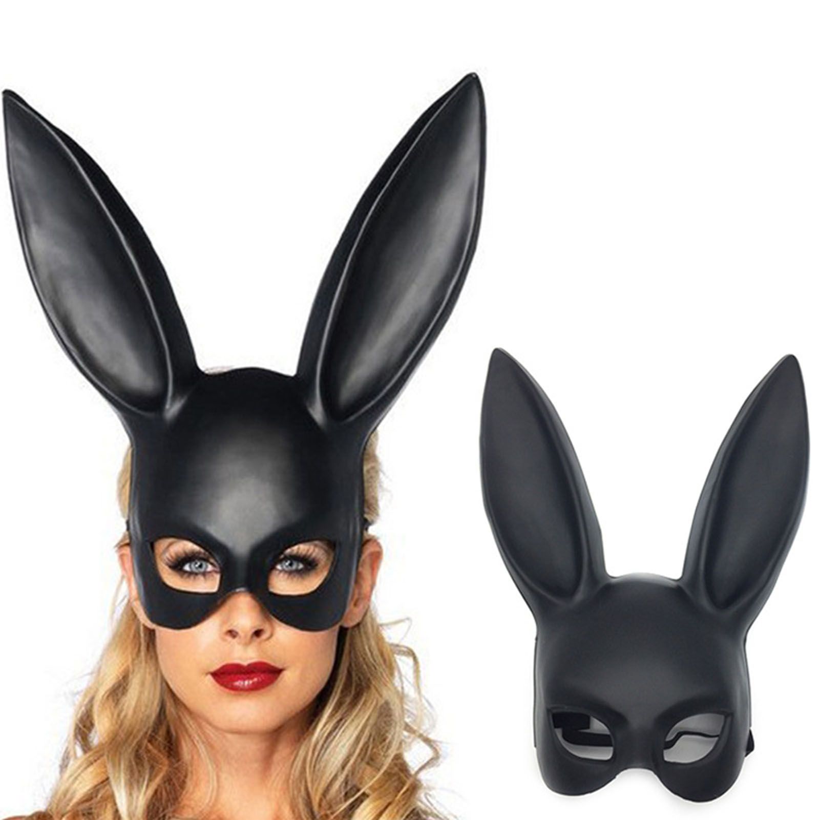 Rabbit Ears Mask Half Face Environmental Protection PVC Masquerade Mask for Parties Costume Matte Black - Image 2
