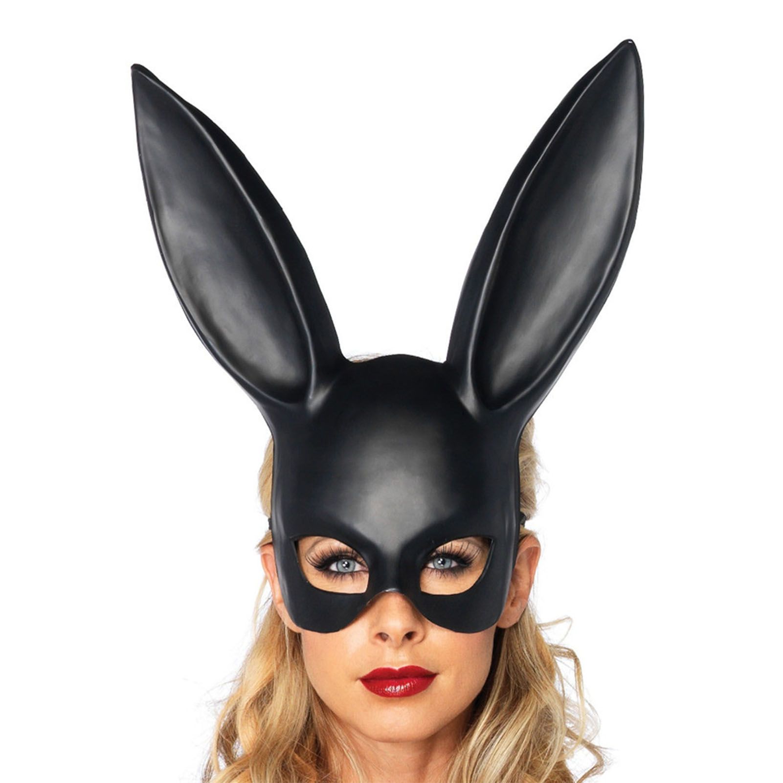 Rabbit Ears Mask Half Face Environmental Protection PVC Masquerade Mask for Parties Costume Matte Black - Image 3