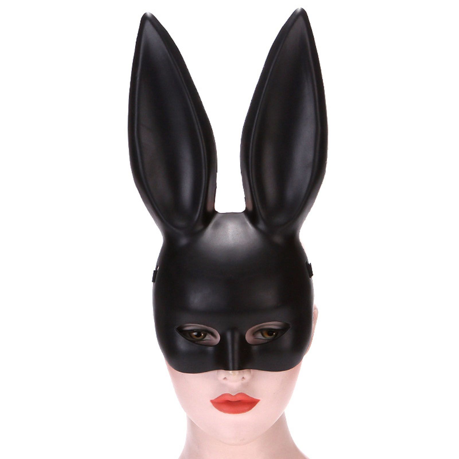 Rabbit Ears Mask Half Face Environmental Protection PVC Masquerade Mask for Parties Costume Matte Black - Image 4