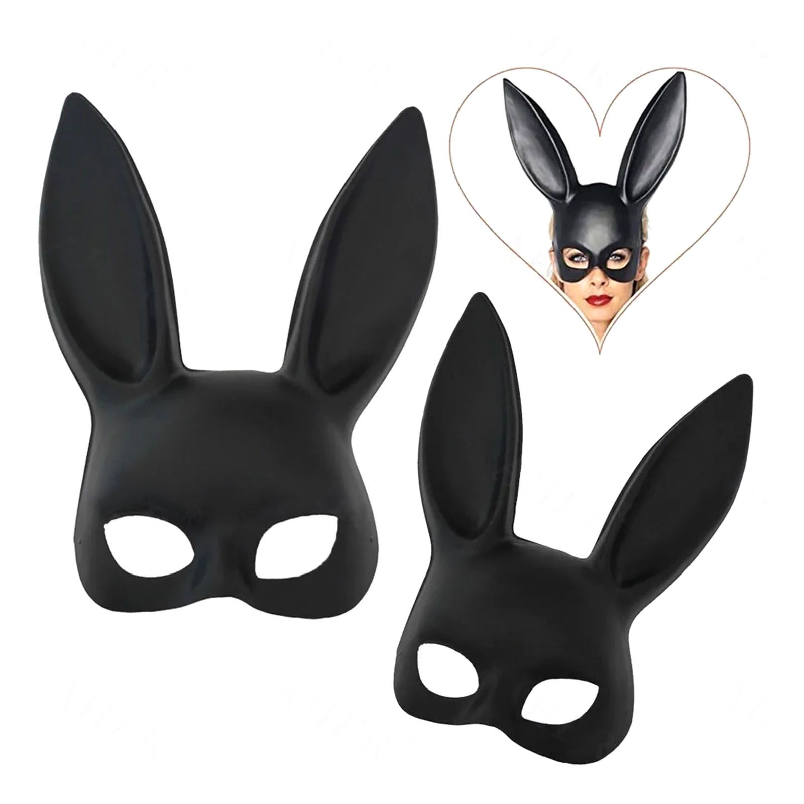 Rabbit Ears Mask Half Face Environmental Protection PVC Masquerade Mask for Parties Costume Matte Black - Image 5