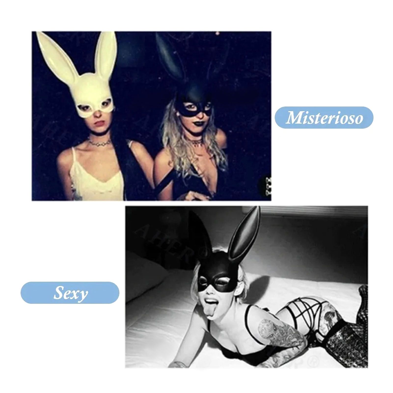 Rabbit Ears Mask Half Face Environmental Protection PVC Masquerade Mask for Parties Costume Matte Black - Image 6