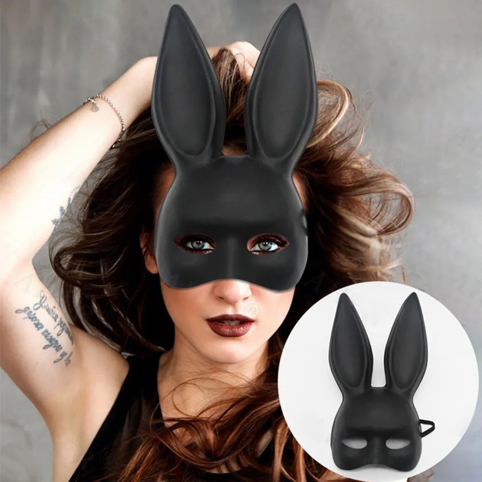 Rabbit Ears Mask Half Face Environmental Protection PVC Masquerade Mask for Parties Costume Matte Black - Image 7