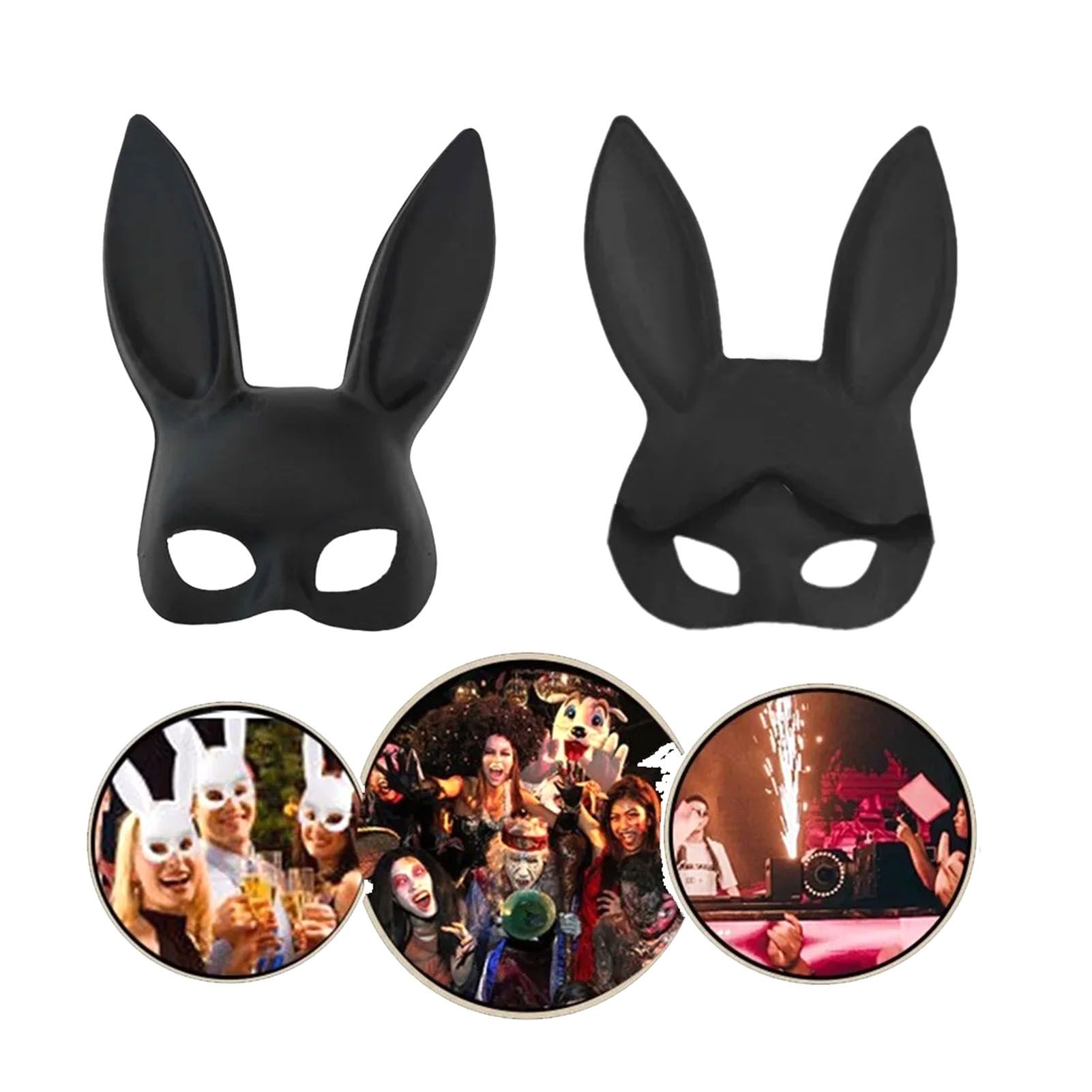 Rabbit Ears Mask Half Face Environmental Protection PVC Masquerade Mask for Parties Costume Matte Black - Image 8