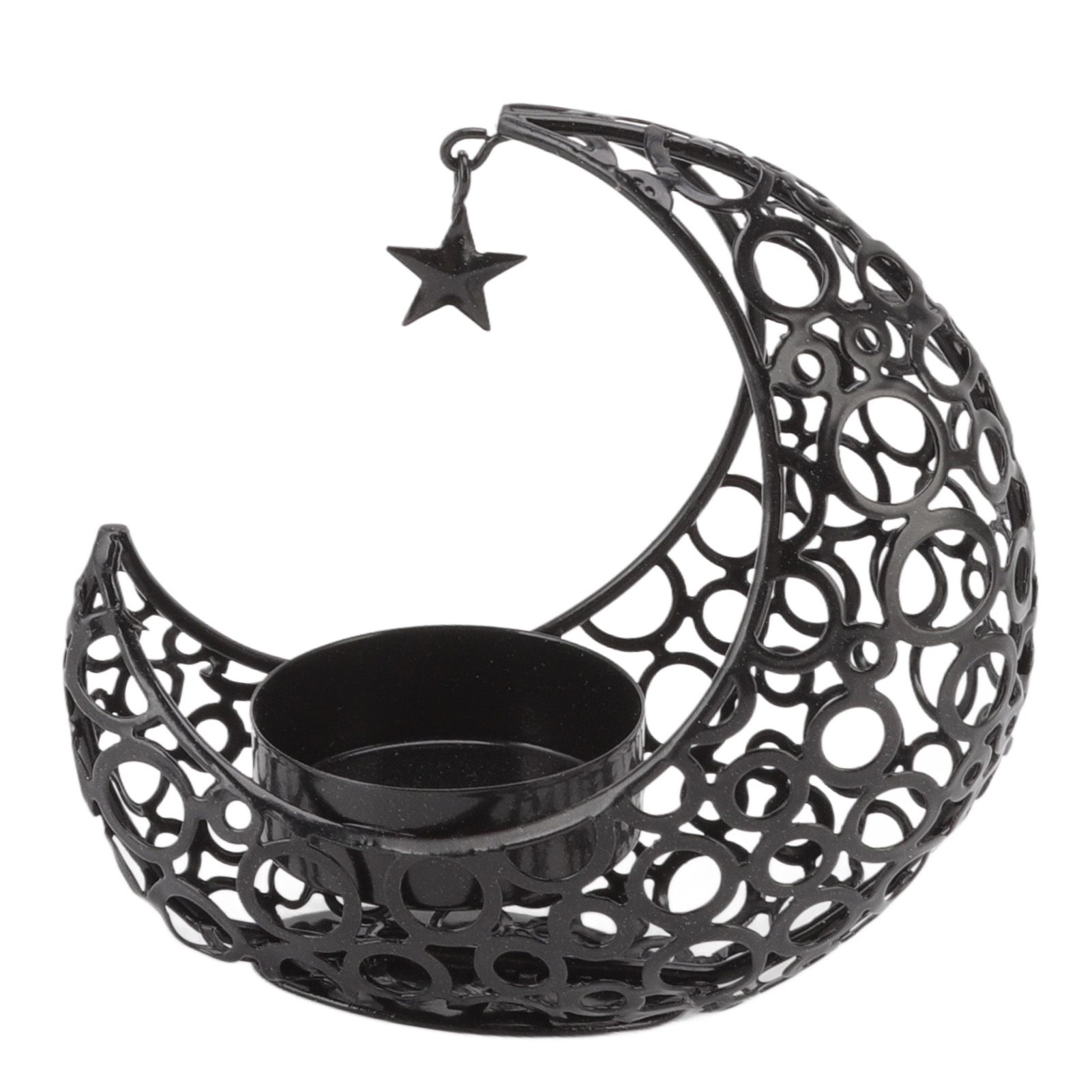 Romantic Moon Candlestick Iron Hollowed Candle Holder for Weddings Christmas Decoration Dining Coffee Table Black - Image 1