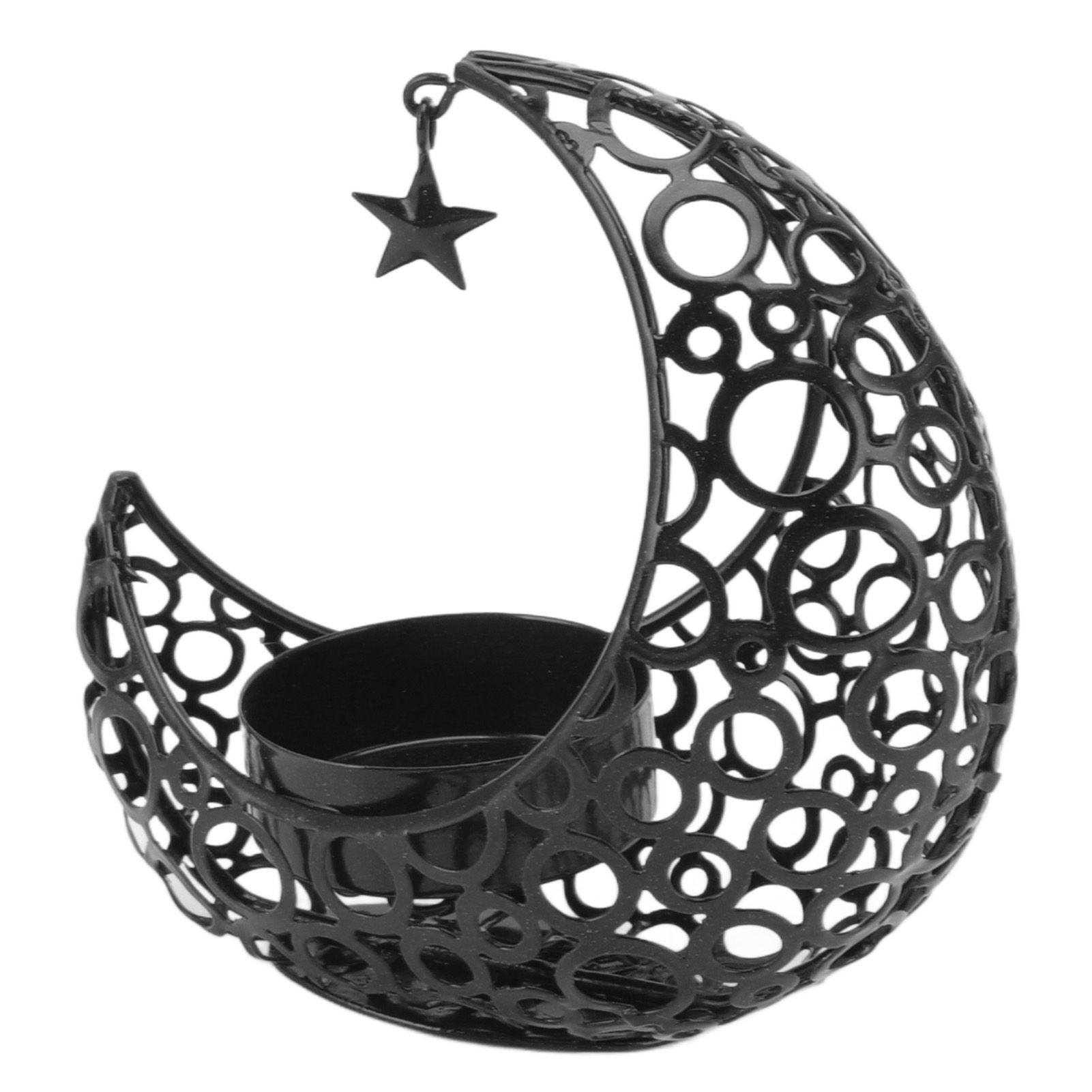 Romantic Moon Candlestick Iron Hollowed Candle Holder for Weddings Christmas Decoration Dining Coffee Table Black - Image 3