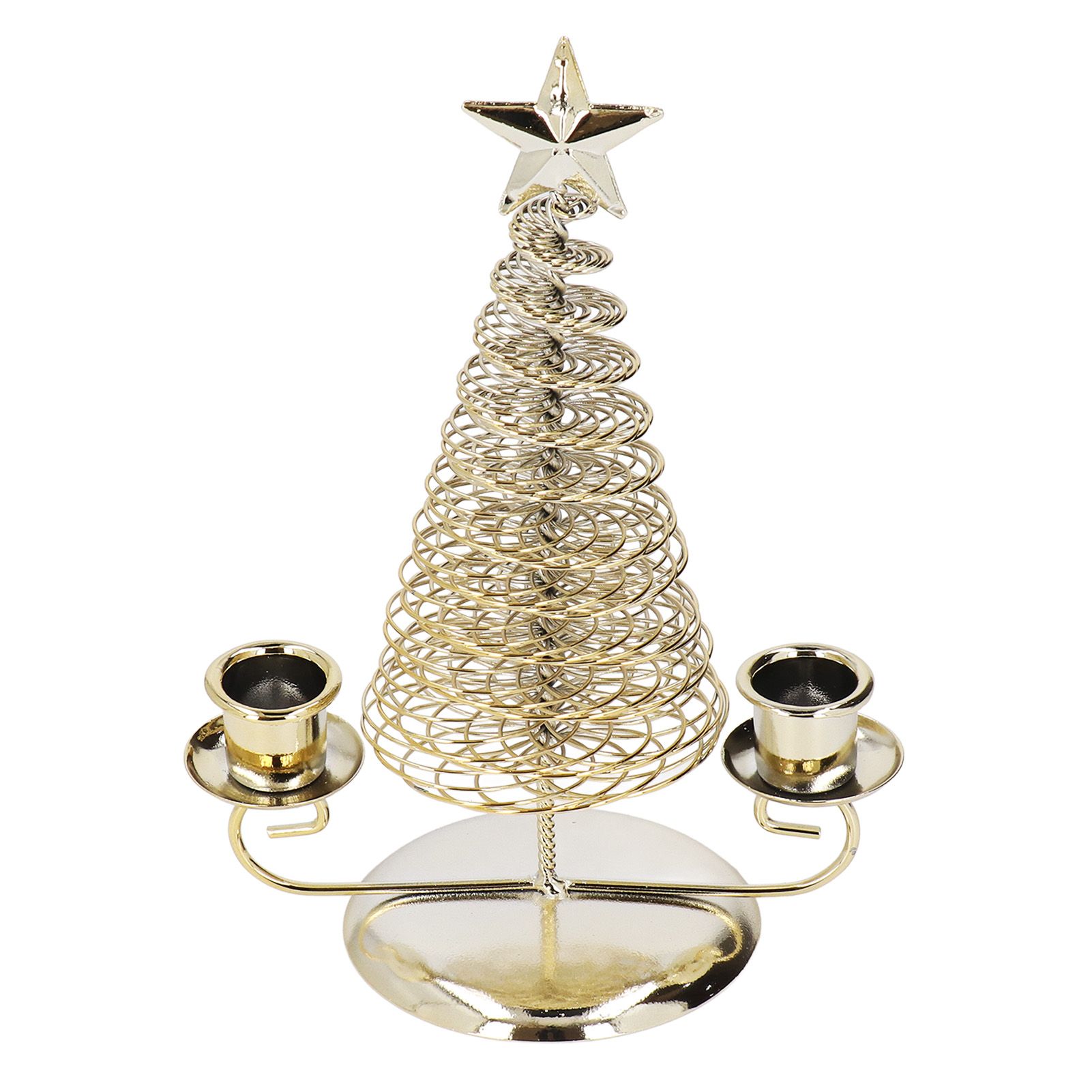 Candlestick Ornaments European Metal Christmas Tree Shape Wax Candle Holder Home Decoration Double Holder Gold - Image 1