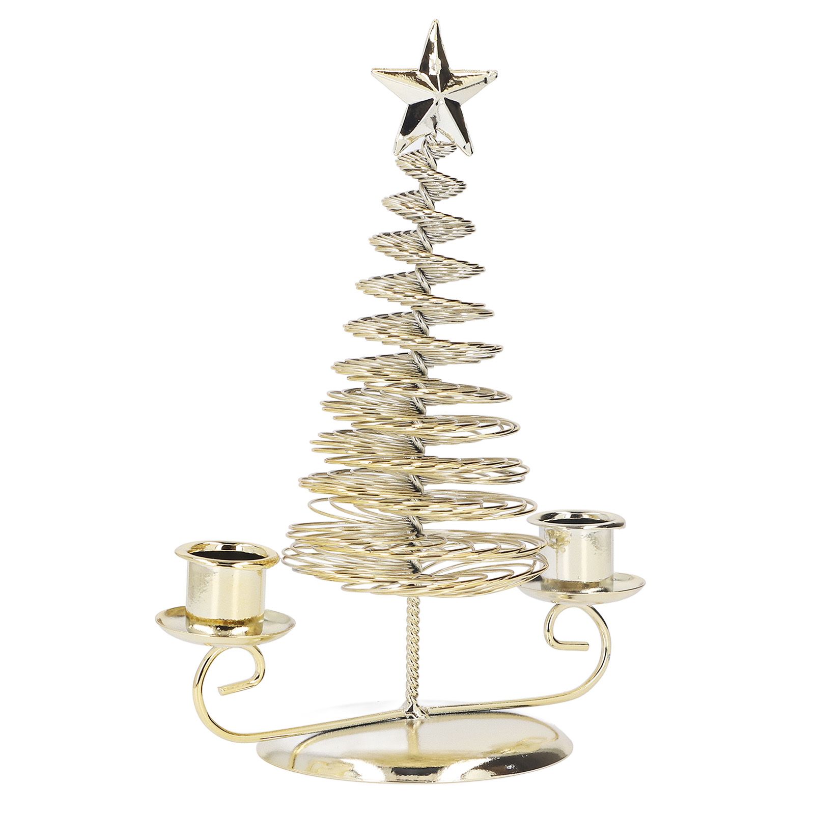 Candlestick Ornaments European Metal Christmas Tree Shape Wax Candle Holder Home Decoration Double Holder Gold - Image 2