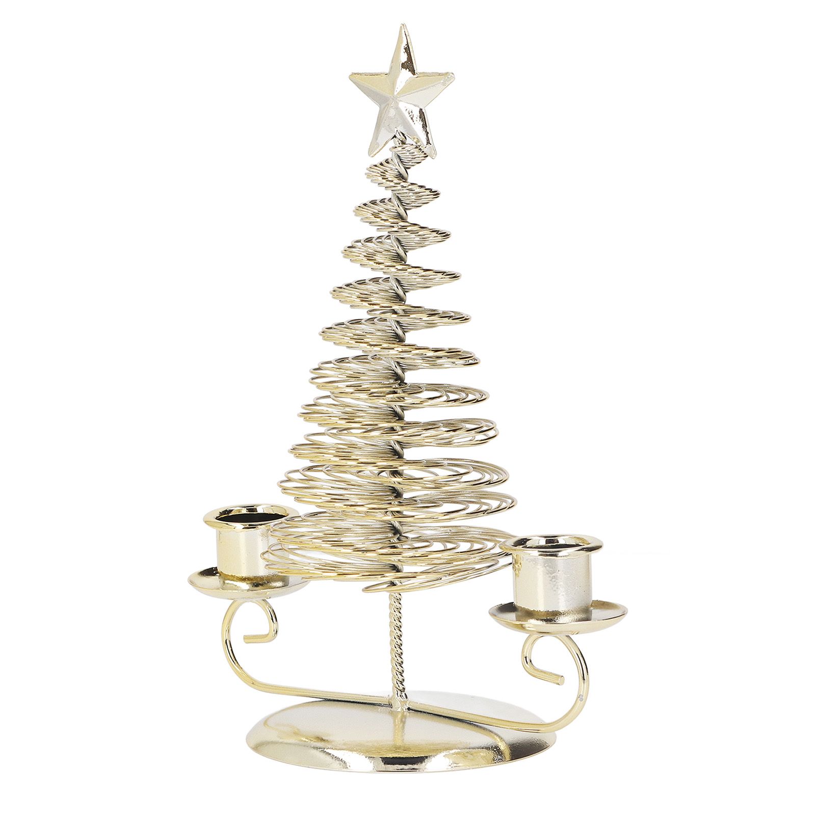 Candlestick Ornaments European Metal Christmas Tree Shape Wax Candle Holder Home Decoration Double Holder Gold - Image 3
