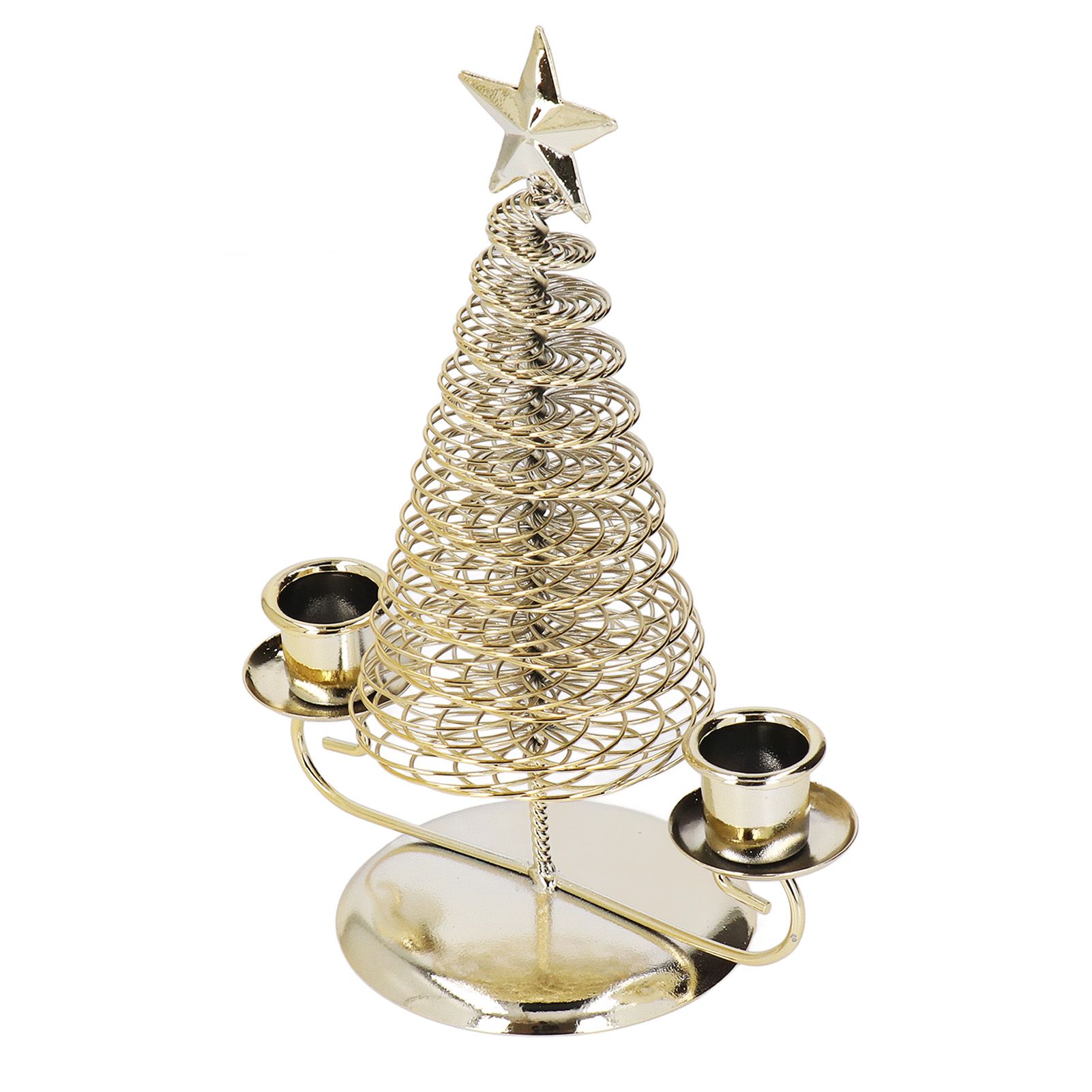 Candlestick Ornaments European Metal Christmas Tree Shape Wax Candle Holder Home Decoration Double Holder Gold - Image 6