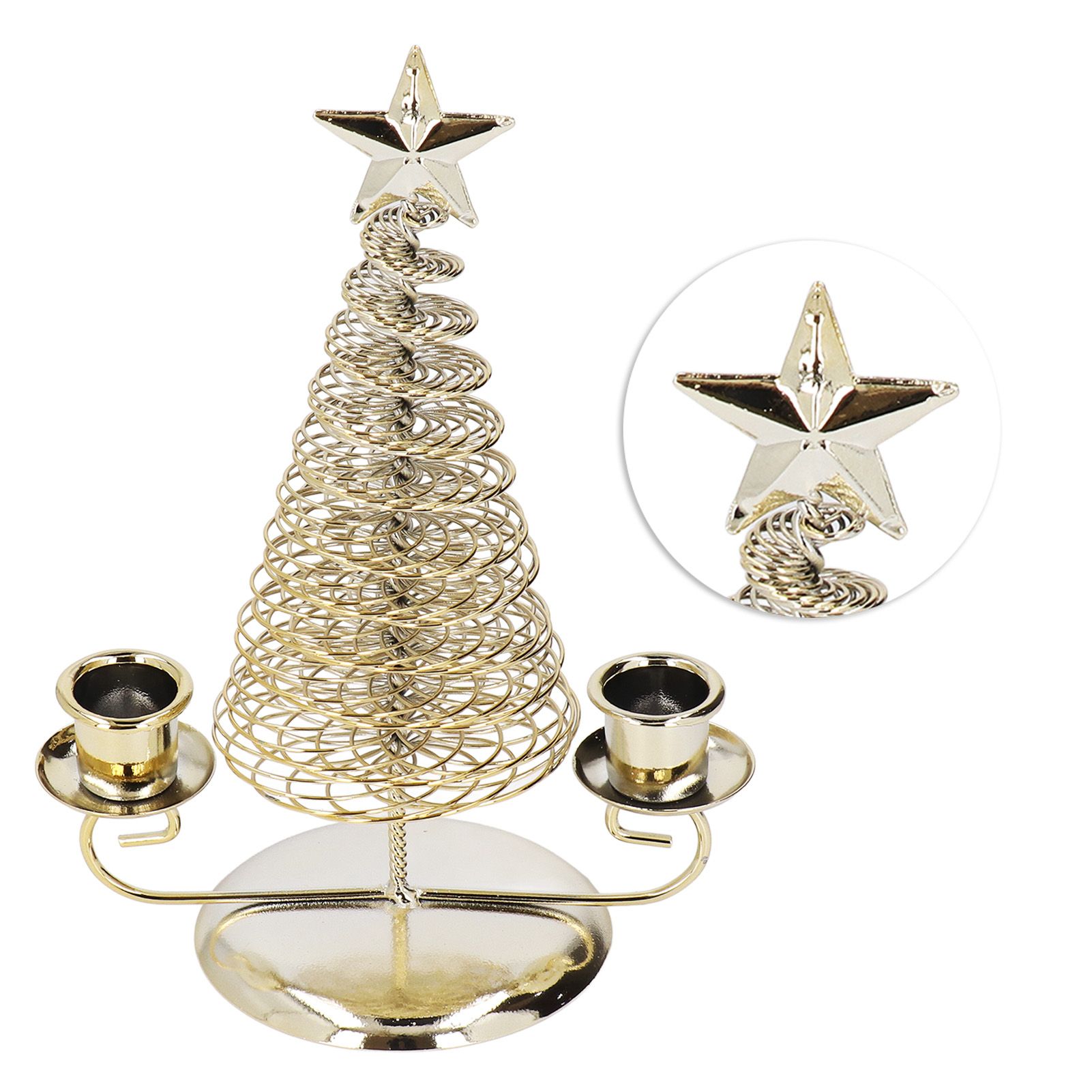 Candlestick Ornaments European Metal Christmas Tree Shape Wax Candle Holder Home Decoration Double Holder Gold - Image 7