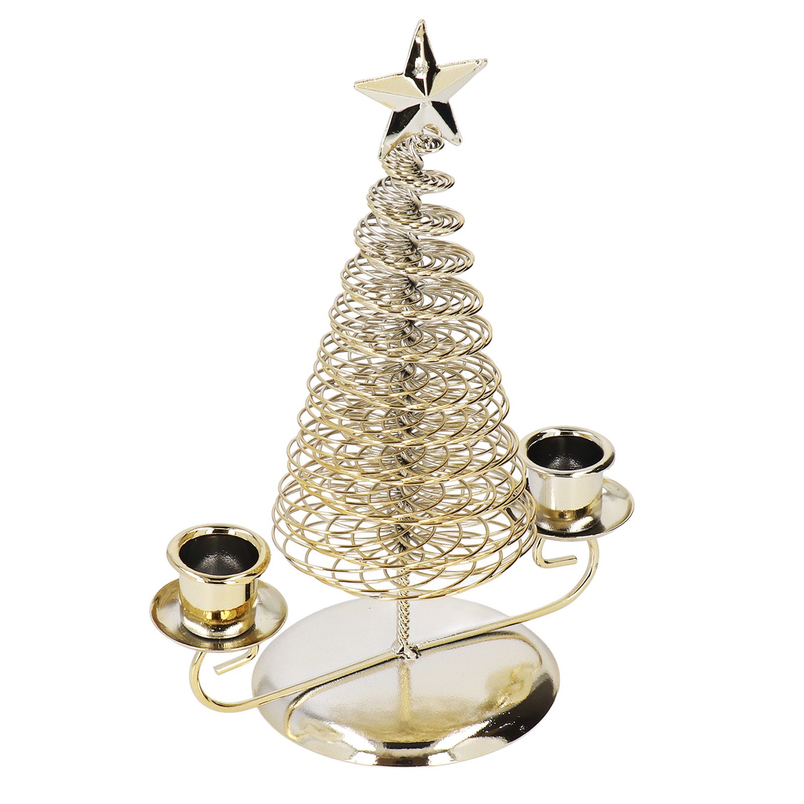 Candlestick Ornaments European Metal Christmas Tree Shape Wax Candle Holder Home Decoration Double Holder Gold - Image 8