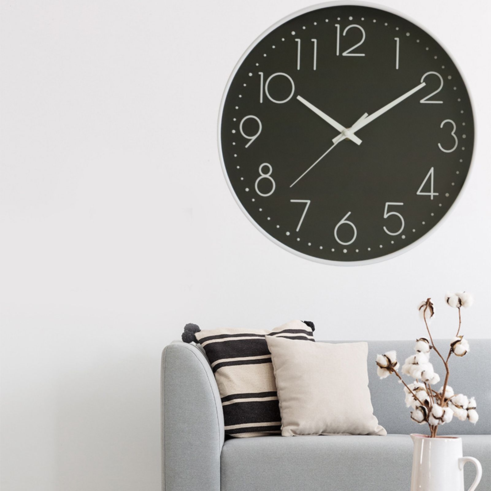 8 Inch Silent Wall Clock Non Ticking Decorative Easy to Read Round Wall Clock for Home Livingroom White Frame Black Bootom White Word - Image 5