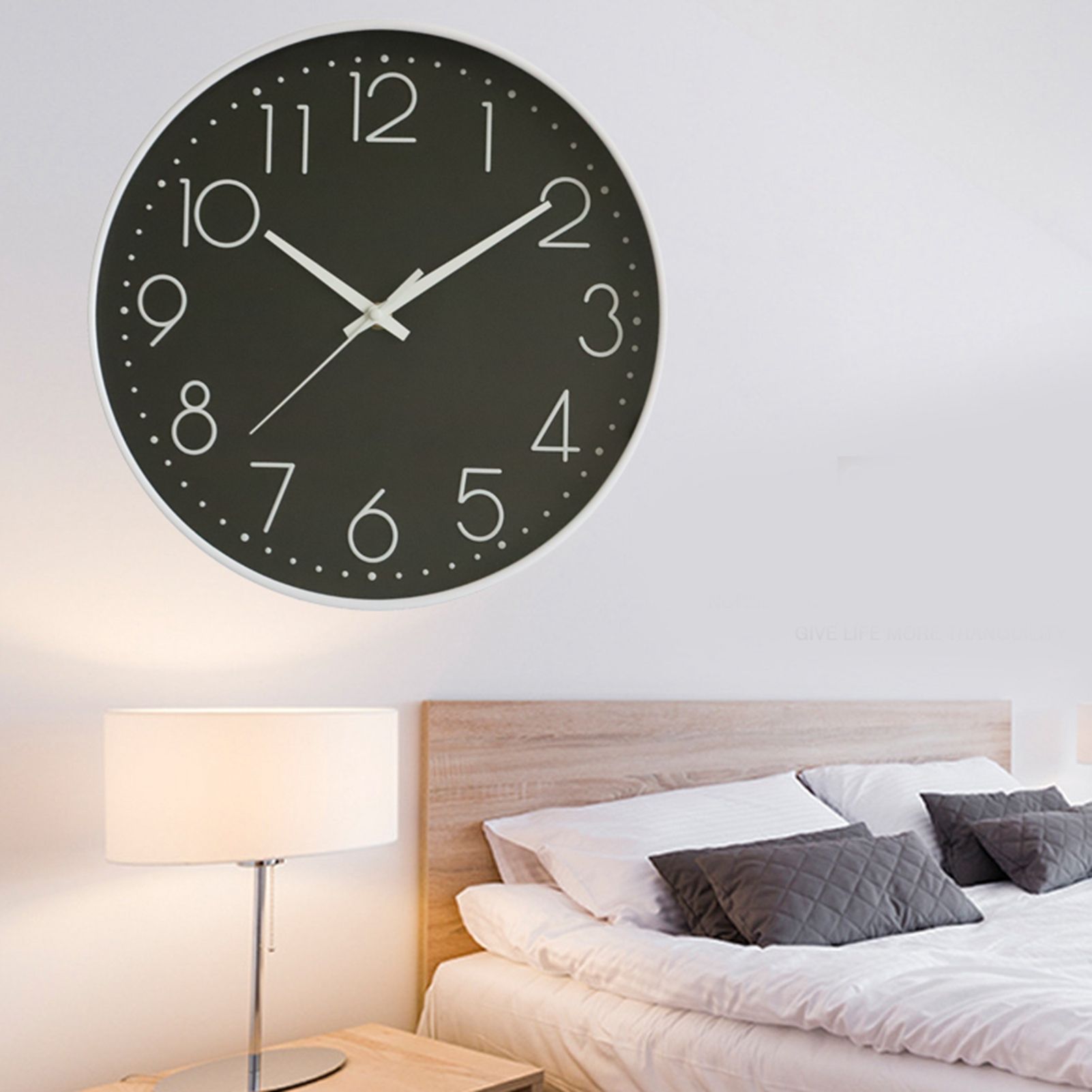 8 Inch Silent Wall Clock Non Ticking Decorative Easy to Read Round Wall Clock for Home Livingroom White Frame Black Bootom White Word - Image 6