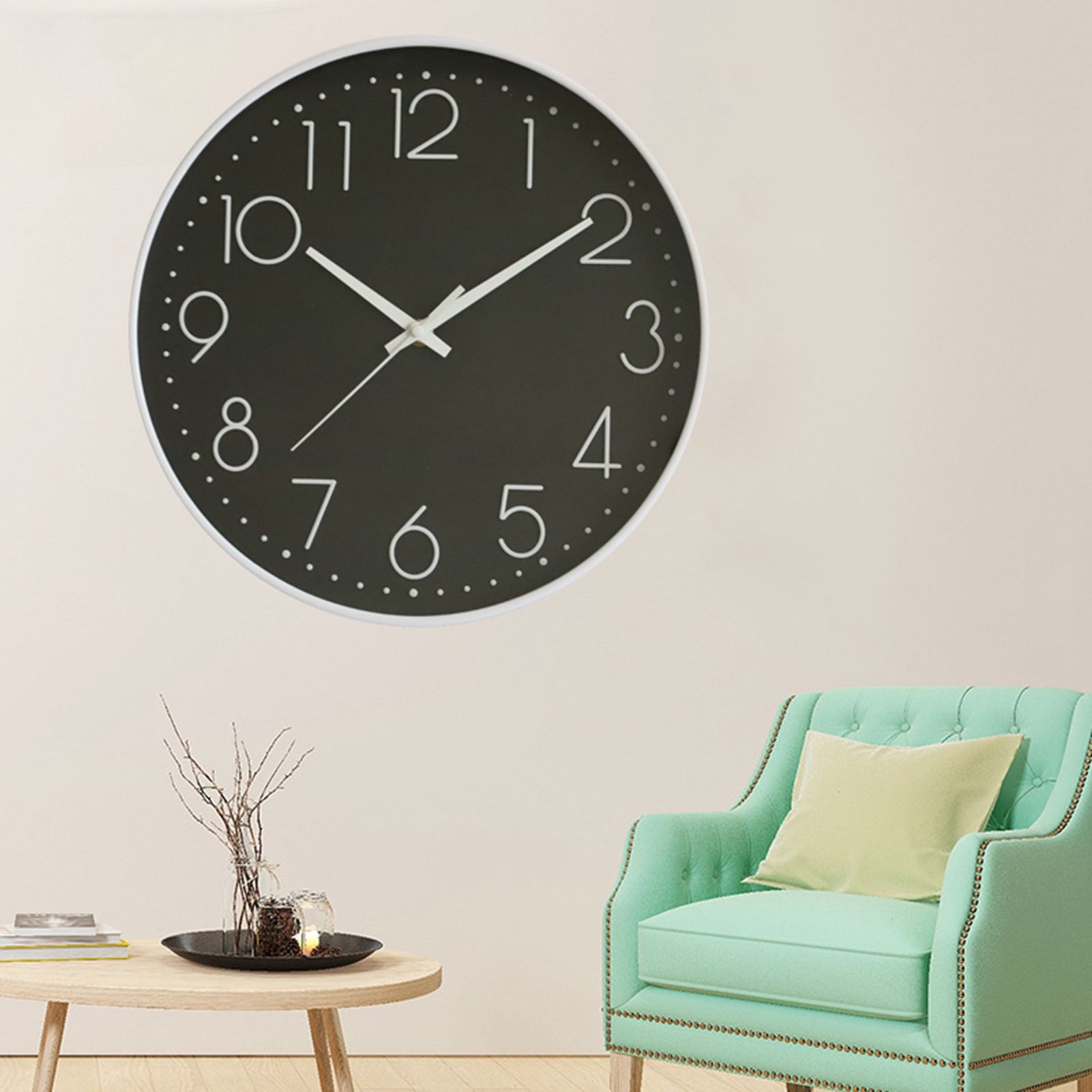 8 Inch Silent Wall Clock Non Ticking Decorative Easy to Read Round Wall Clock for Home Livingroom White Frame Black Bootom White Word - Image 7