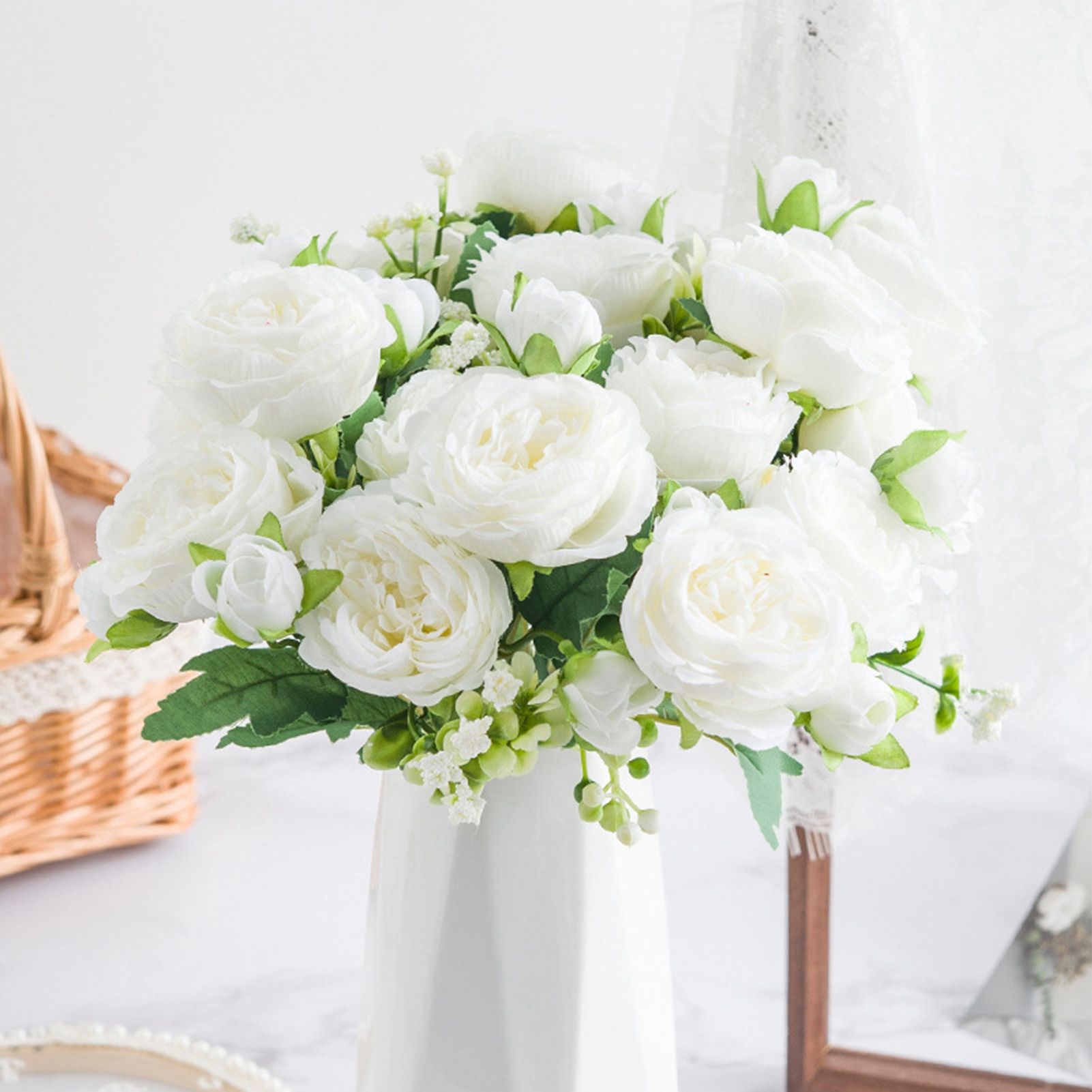 2 Bunches Artificial Peonies Romantic Vivid 6cm Diameter Attractive Decorative Light Weight Faux Peonies Decoration White - Image 6