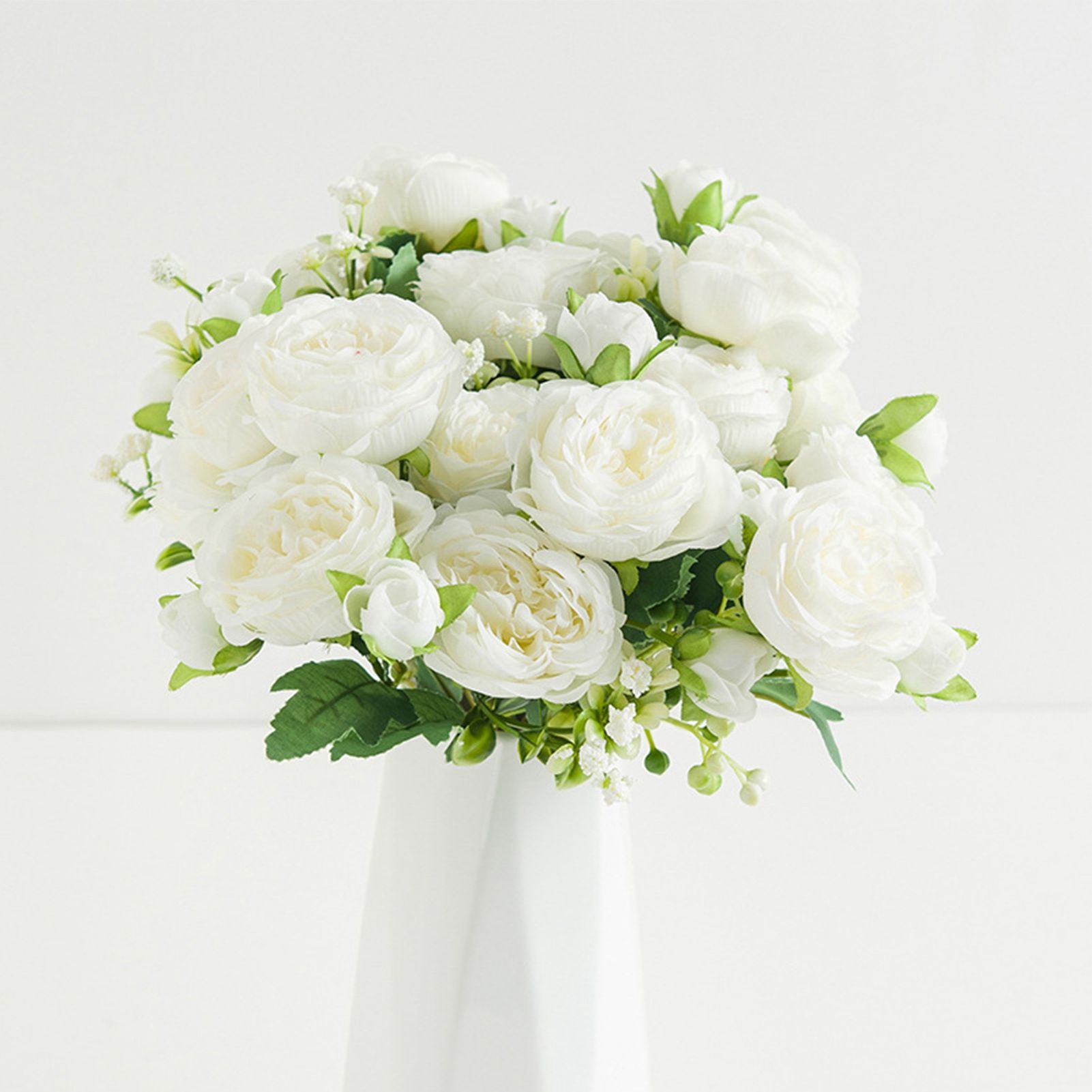 2 Bunches Artificial Peonies Romantic Vivid 6cm Diameter Attractive Decorative Light Weight Faux Peonies Decoration White - Image 7