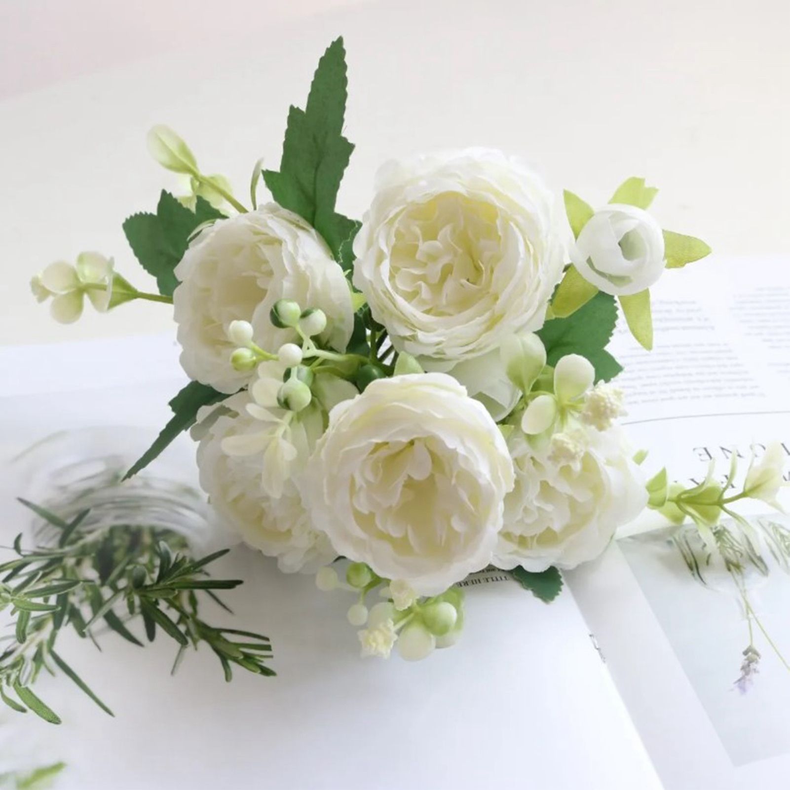 2 Bunches Artificial Peonies Romantic Vivid 6cm Diameter Attractive Decorative Light Weight Faux Peonies Decoration White - Image 8