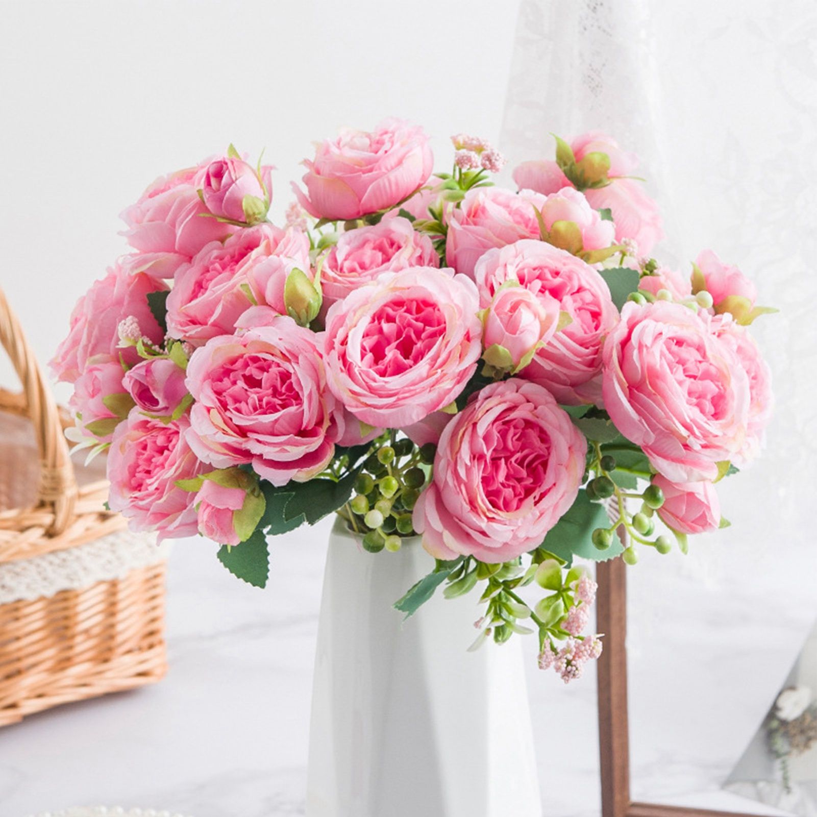 2 Bunches Artificial Peonies Romantic Vivid 6cm Diameter Attractive Decorative Light Weight Faux Peonies Decoration Pink - Image 5