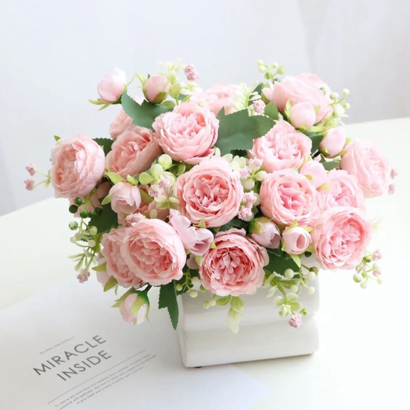 2 Bunches Artificial Peonies Romantic Vivid 6cm Diameter Attractive Decorative Light Weight Faux Peonies Decoration Pink - Image 7