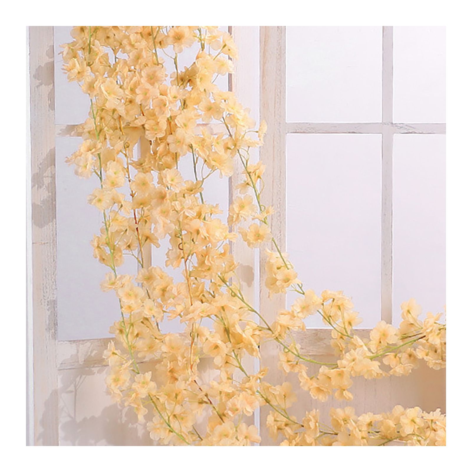 Artificial Flower Rattan Single 1.8m 135pcs Flowers Head Vivid Decorative Silk Plastic Hanging Fake Rattan for Decoration Champagne - Image 3