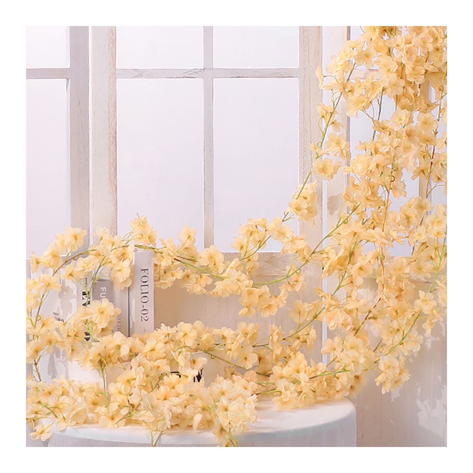 Artificial Flower Rattan Single 1.8m 135pcs Flowers Head Vivid Decorative Silk Plastic Hanging Fake Rattan for Decoration Champagne - Image 4