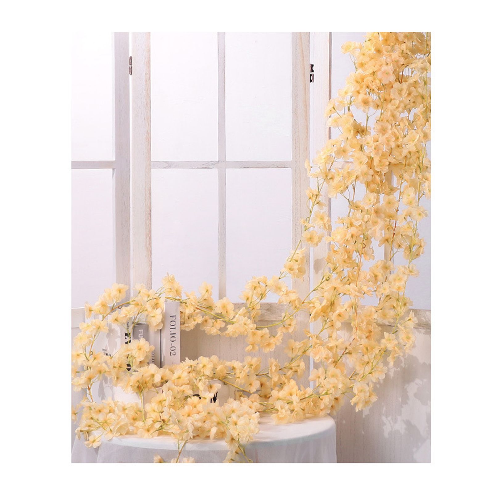 Artificial Flower Rattan Single 1.8m 135pcs Flowers Head Vivid Decorative Silk Plastic Hanging Fake Rattan for Decoration Champagne - Image 5