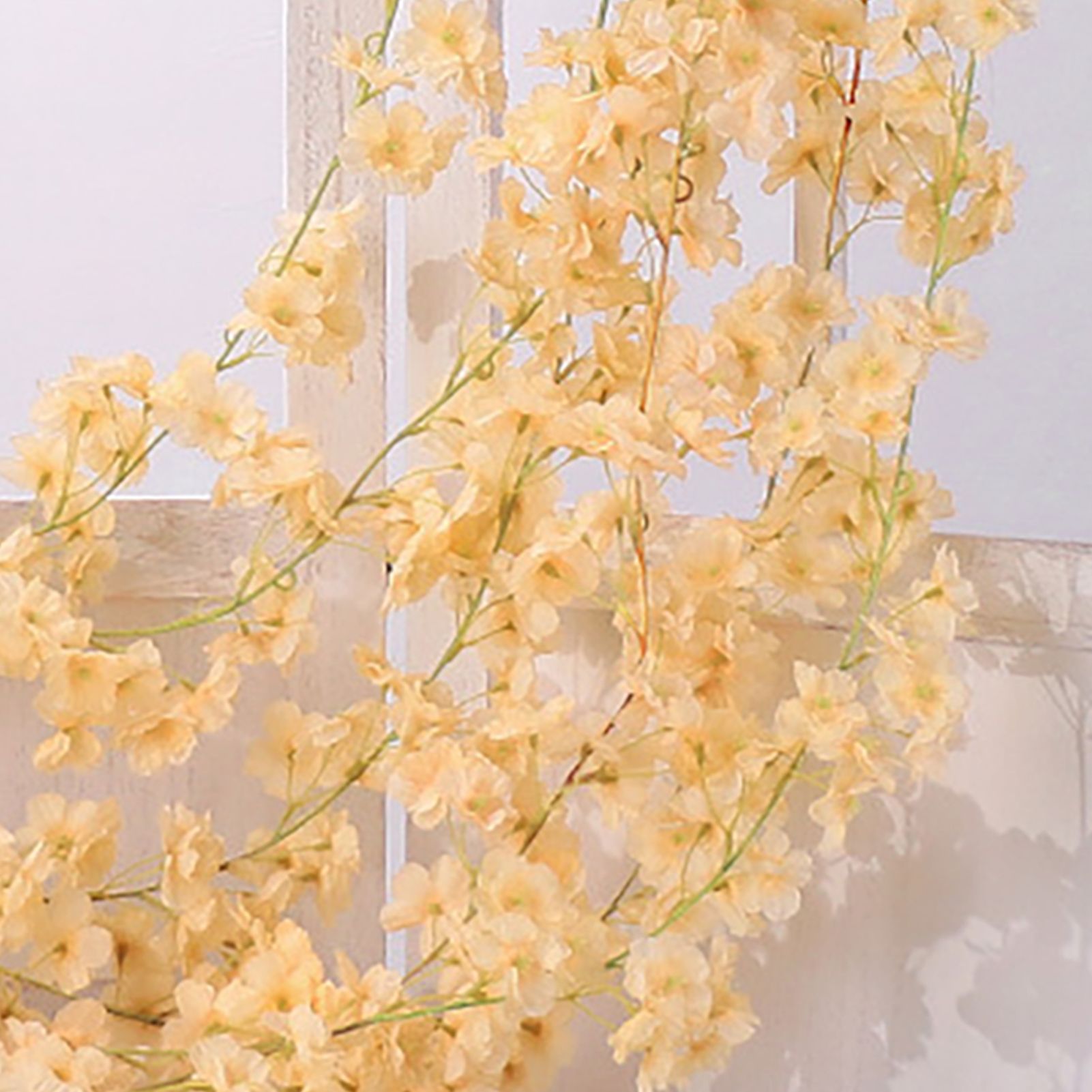 Artificial Flower Rattan Single 1.8m 135pcs Flowers Head Vivid Decorative Silk Plastic Hanging Fake Rattan for Decoration Champagne - Image 8