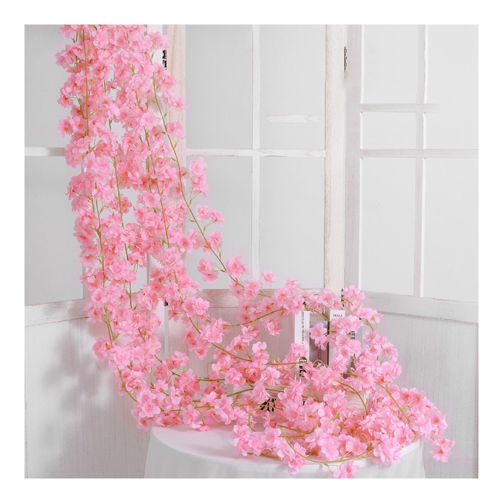 Artificial Flower Rattan Single 1.8m 135pcs Flowers Head Vivid Decorative Silk Plastic Hanging Fake Rattan for Decoration Light Pink - Image 2