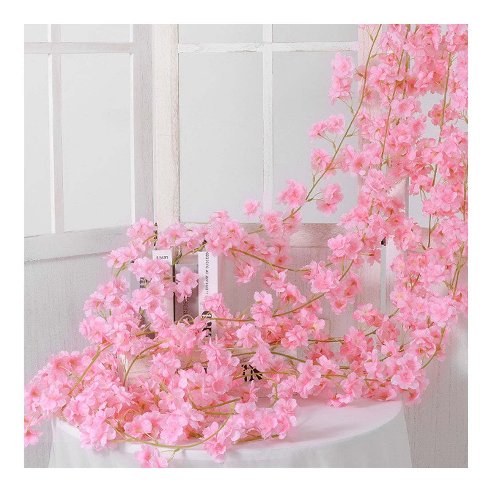 Artificial Flower Rattan Single 1.8m 135pcs Flowers Head Vivid Decorative Silk Plastic Hanging Fake Rattan for Decoration Light Pink - Image 3