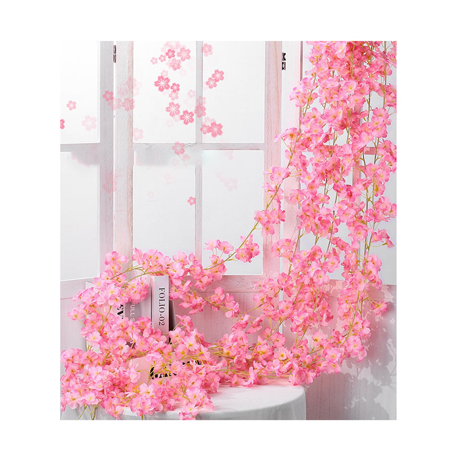 Artificial Flower Rattan Single 1.8m 135pcs Flowers Head Vivid Decorative Silk Plastic Hanging Fake Rattan for Decoration Light Pink - Image 5