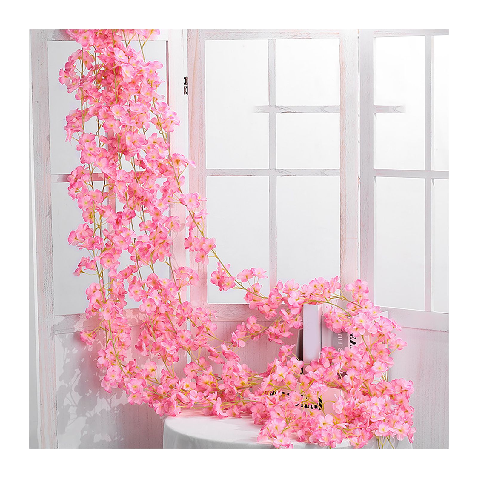 Artificial Flower Rattan Single 1.8m 135pcs Flowers Head Vivid Decorative Silk Plastic Hanging Fake Rattan for Decoration Deep Pink - Image 2