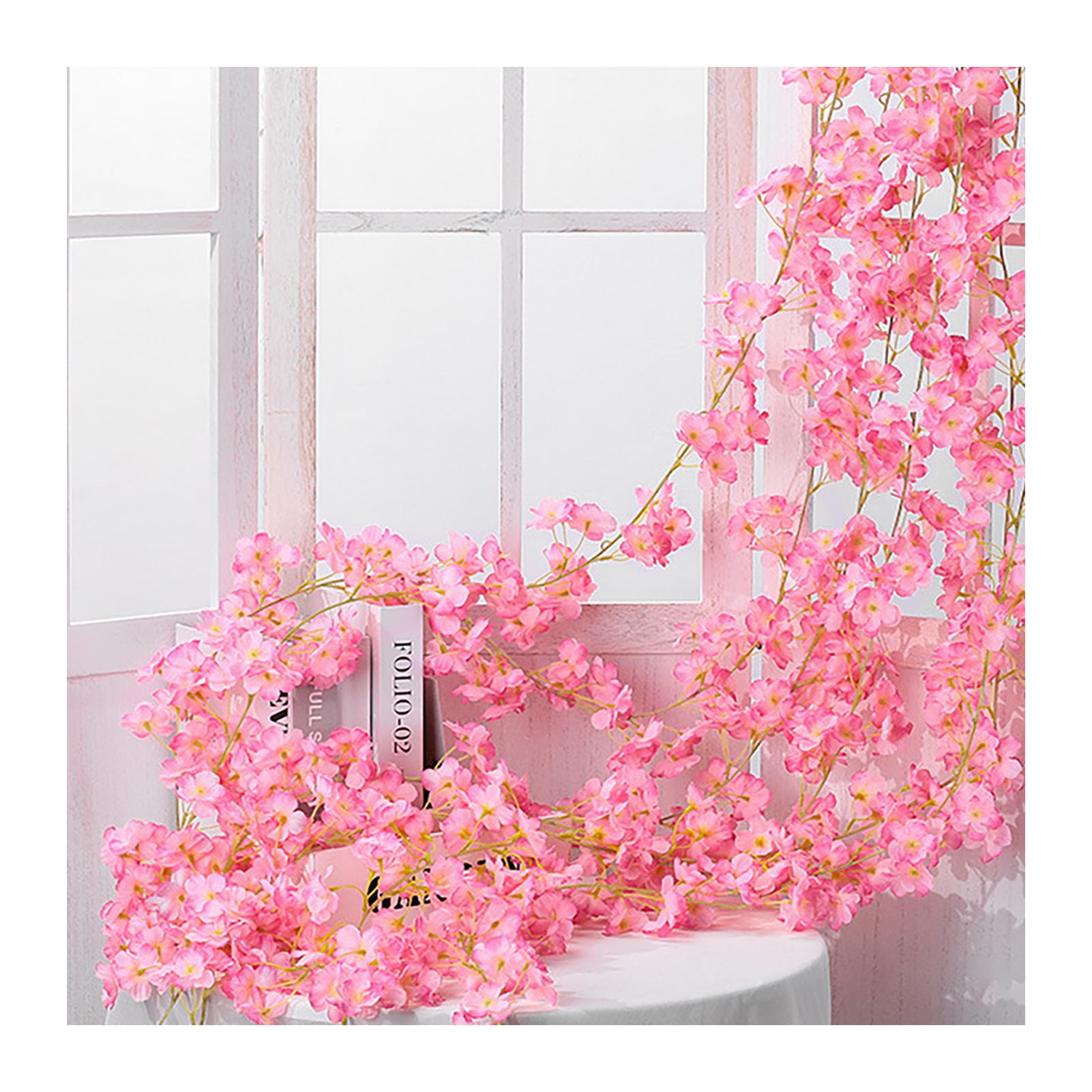 Artificial Flower Rattan Single 1.8m 135pcs Flowers Head Vivid Decorative Silk Plastic Hanging Fake Rattan for Decoration Deep Pink - Image 3